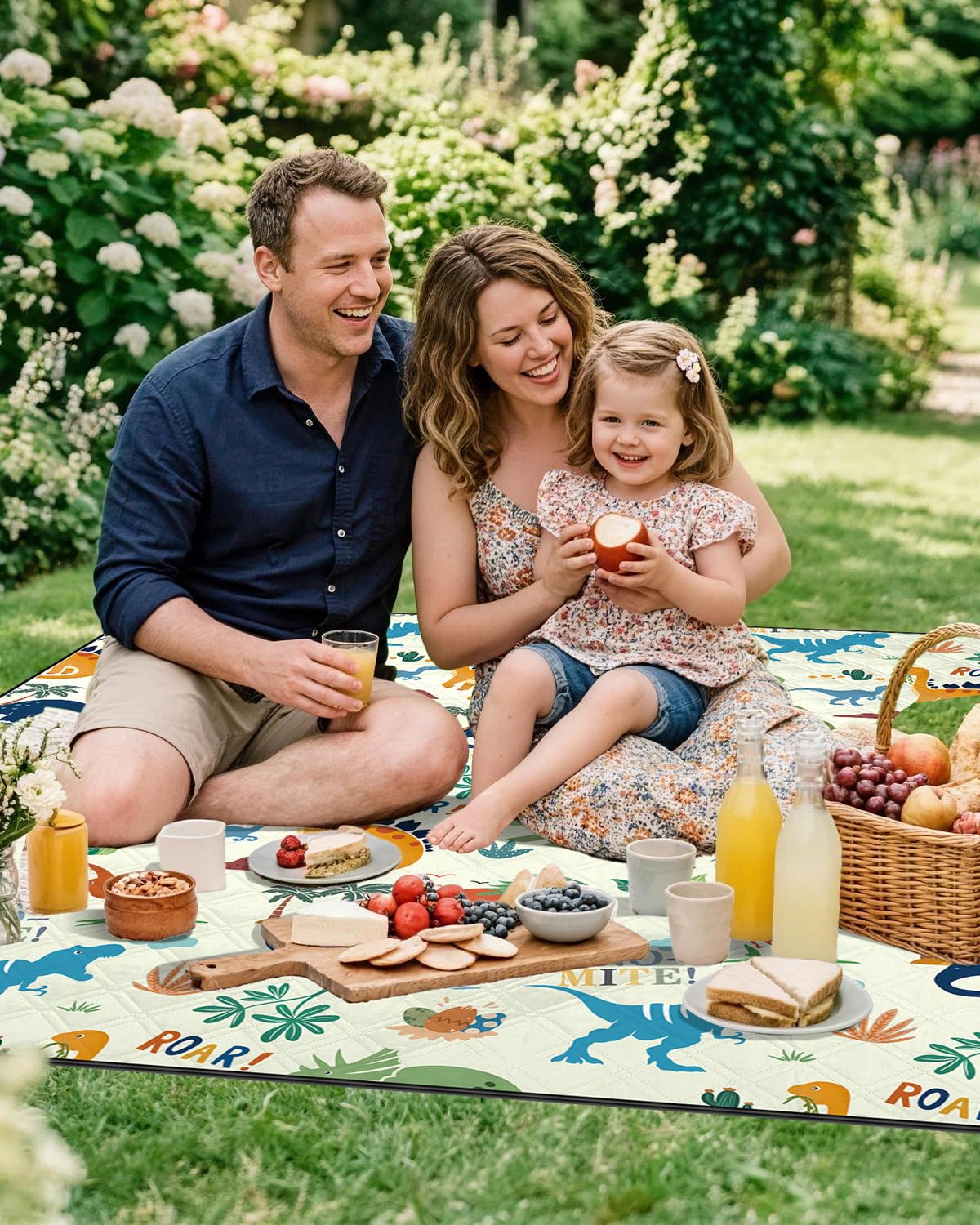 Manta de picnic impermeable de 200 x 200 cm, lavable a máquina, para familias y niños, grande, acolchada, alfombra de picnic al aire libre, a prueba de arena, para camping, playa, jardín