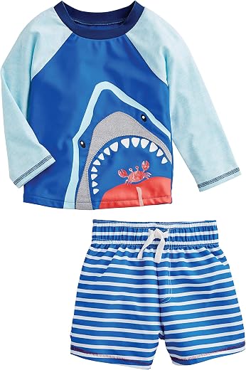 Mud Pie Boys' Shark Rash Guard Set