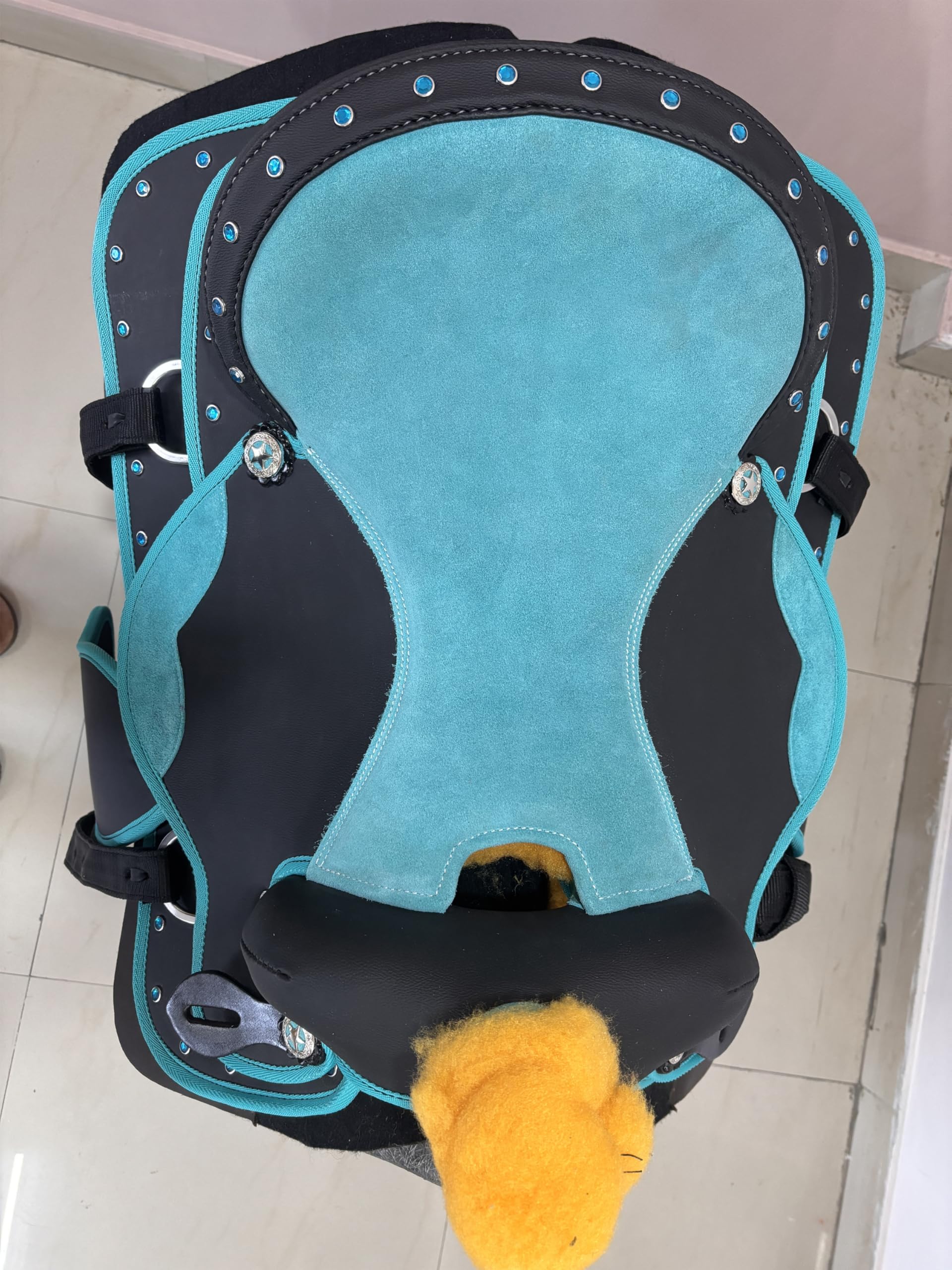 Sella per cavallo western, in materiale sintetico, turchese, da 25,4 a 45,7 cm, comoda sella per cavallo con set di puntine, tutti gli accessori inclusi, accessori per equitazione