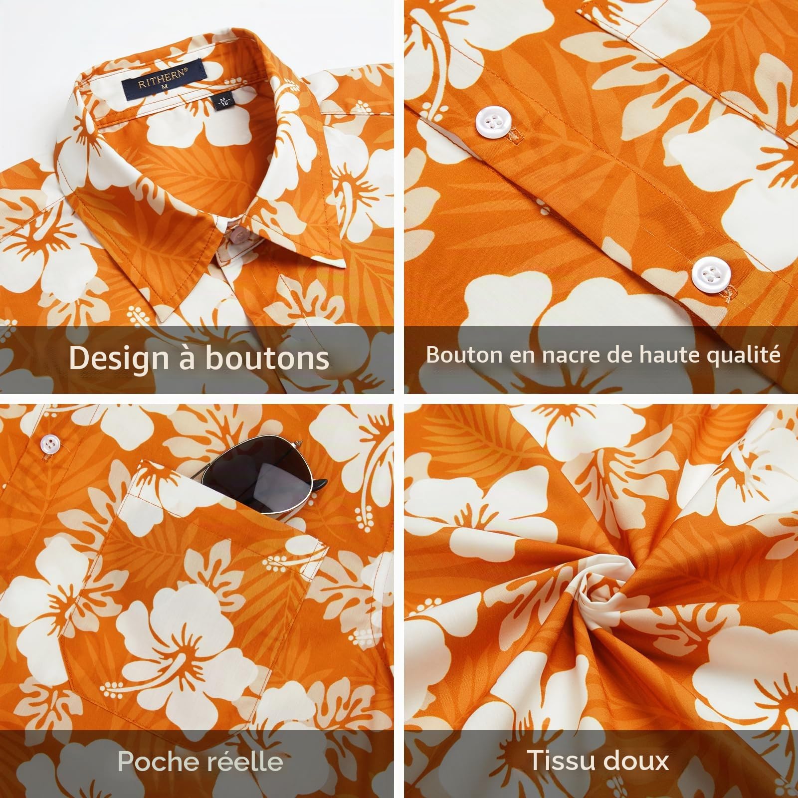 Chemise Hawaïenne Homme Manches Courtes Été Chemises Plage Funky Casual Fleurs Button Down pour Vacances Fête