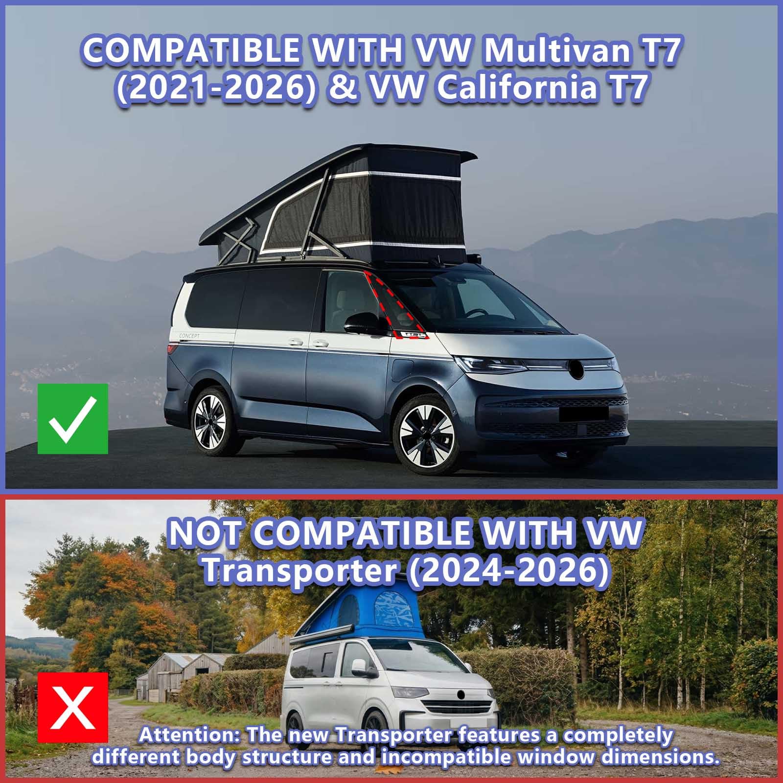 Protection de pare-brise avant compatible avec VW Multivan T7 (2021-2026) & VW California T7 | Protection solaire 4 saisons & protection contre le gel | Protection thermique contre la chaleur