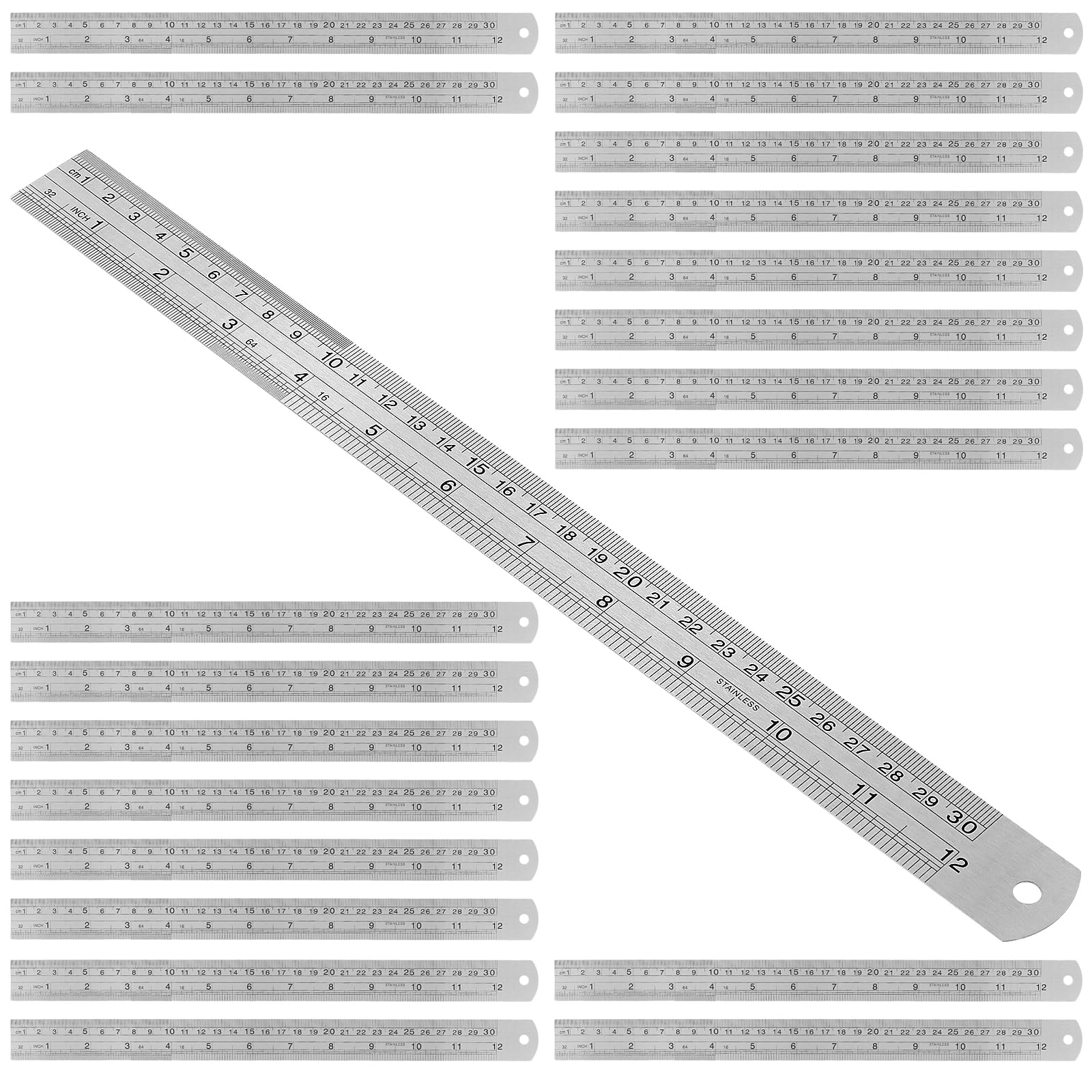 SENJEOK 40 PCS 30cm Stainless Steel Ruler, 12 Inch/300mm Metal Straight Edge Ruler for Workshop, DIY Projects