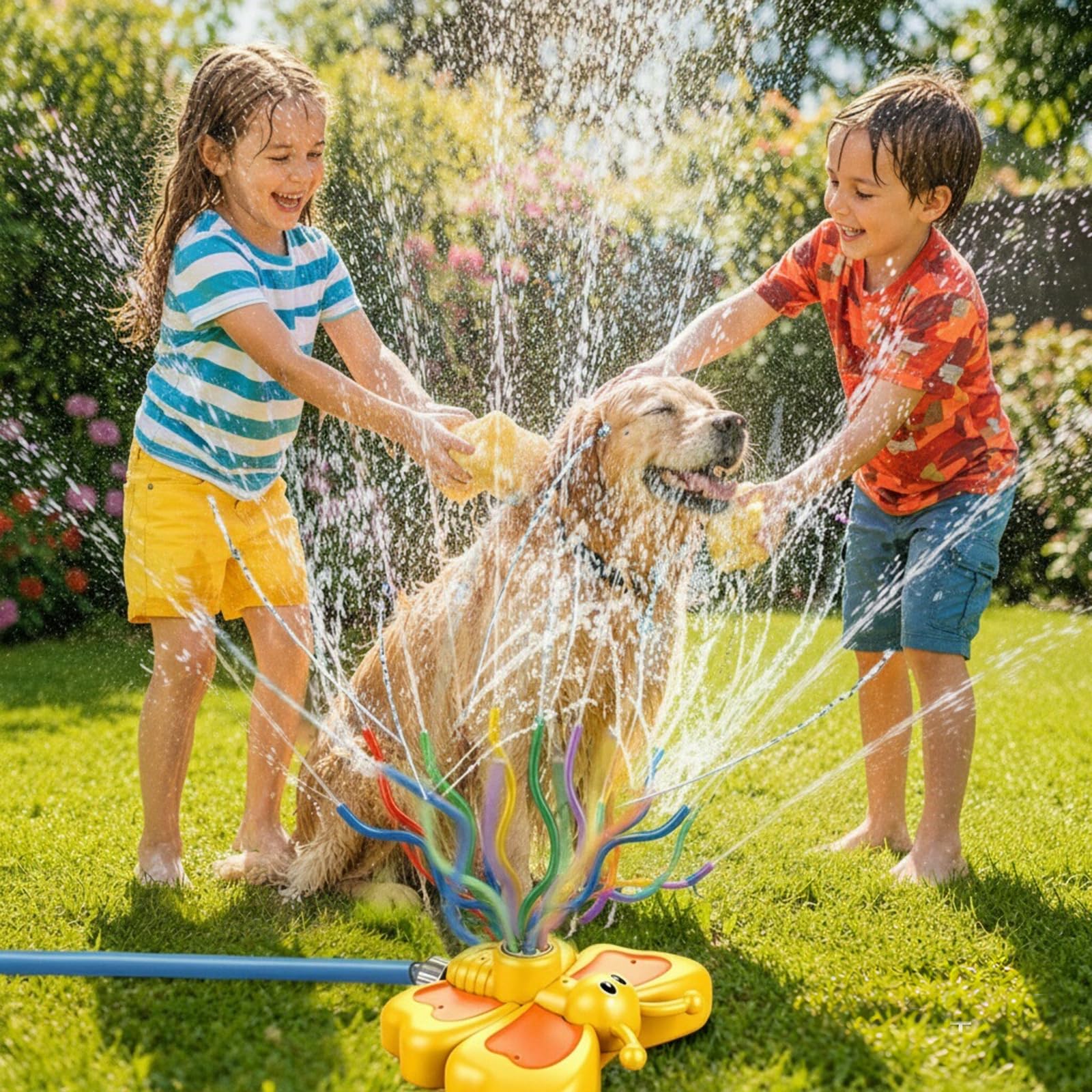 Wassersprinkler für Kinder, Schmetterling Wasserspielzeug Kinder Outdoor, Wasserspielzeug mit Wackelschläuchen, Süßer Schmetterling Wassersprinkler Garten Rasensprenger, für Jungen Mädchen