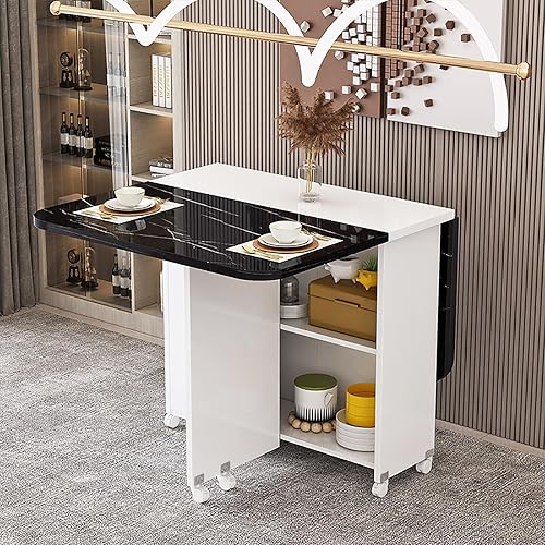 Miniatura 1 de Mesa de comedor plegable de madera, mesa plegable de extensión de hojas caídas con ruedas y almacenamiento oculto, mesa plegable de apartamento