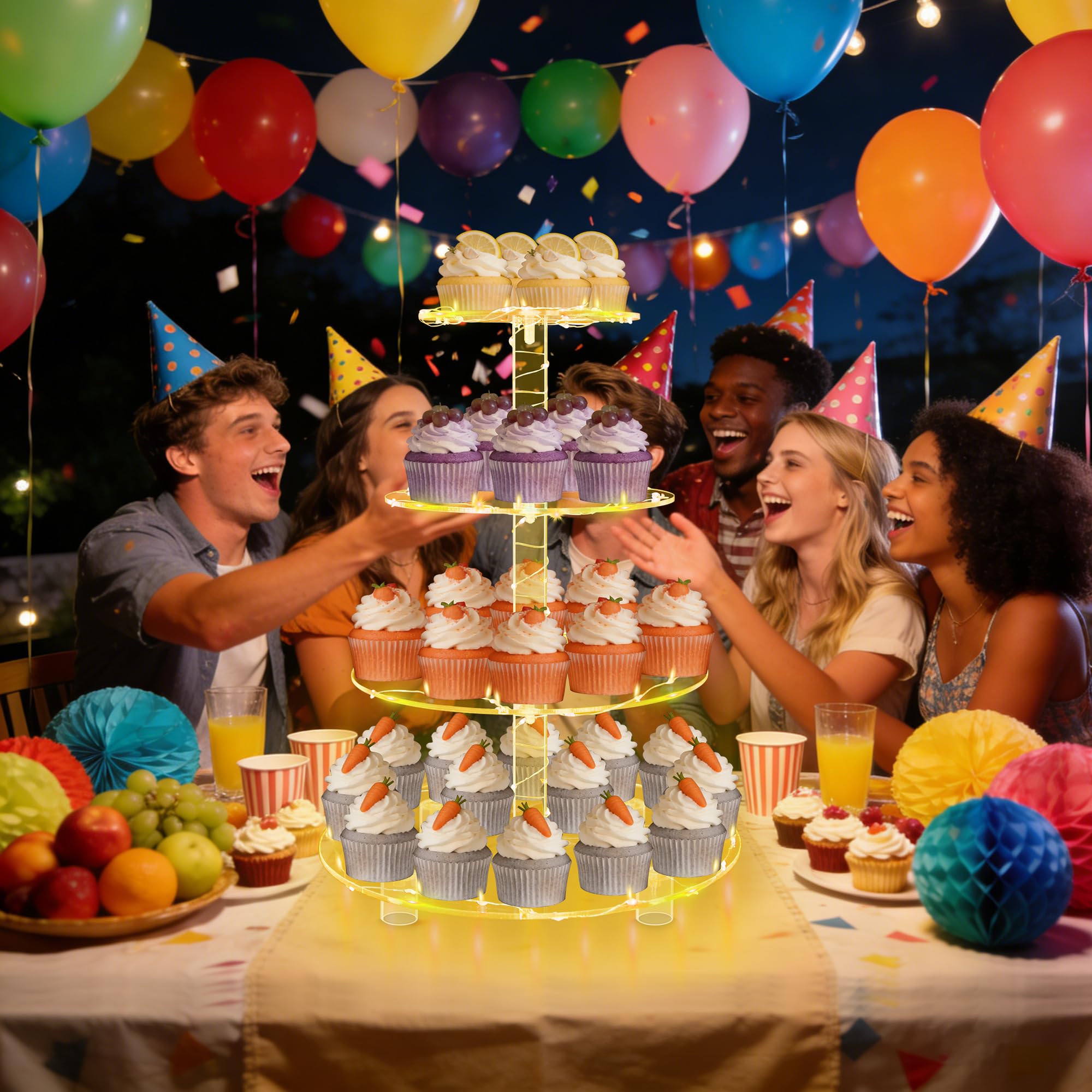 YestBuy - Soporte para cupcakes (4 niveles, acrílico), color amarillo