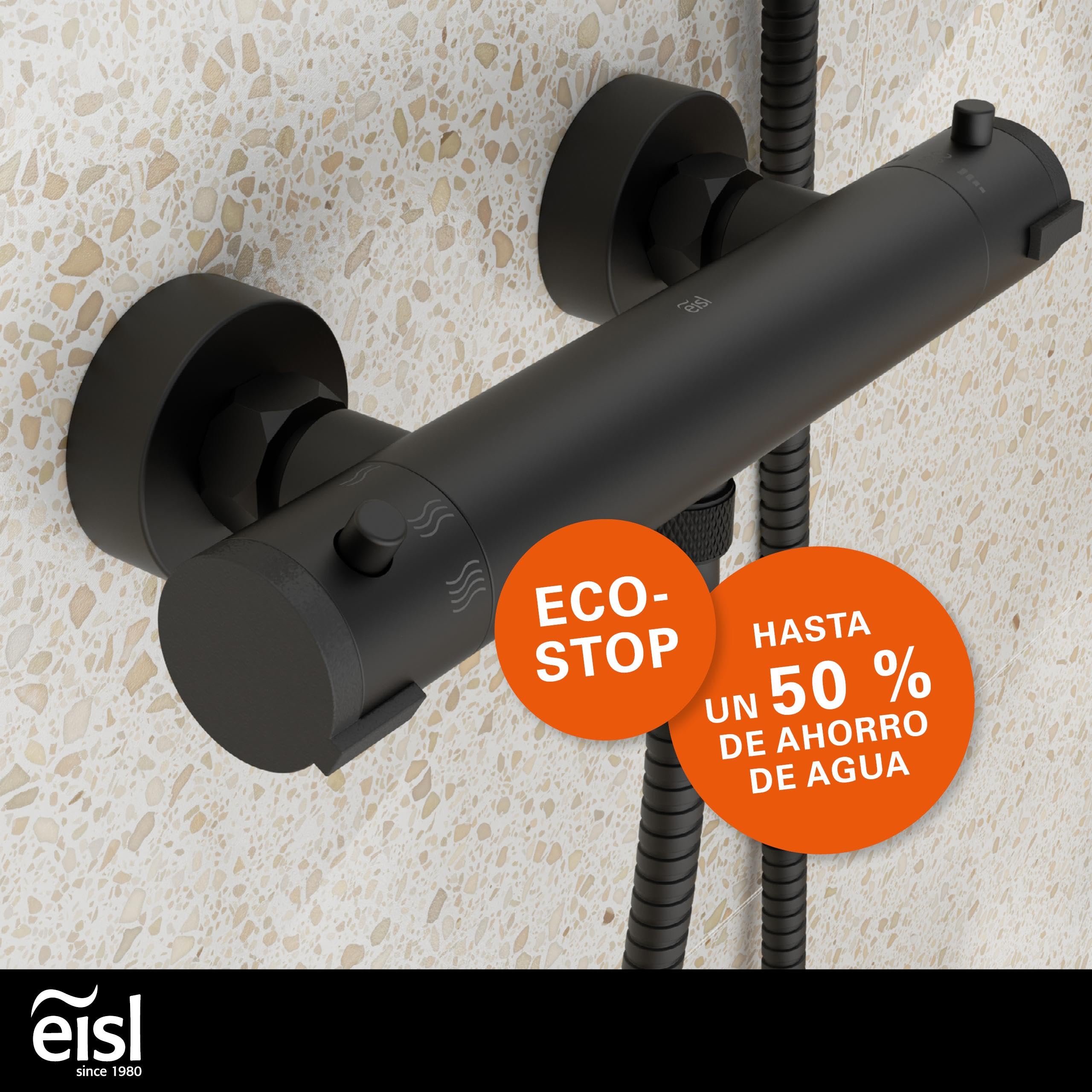 EISL CLAUDIO CLT168ACRBL - Grifo mezclador de ducha con termostato negro con bloqueo de seguridad a 38 °C, grifo de ducha con función de ahorro de agua, color negro