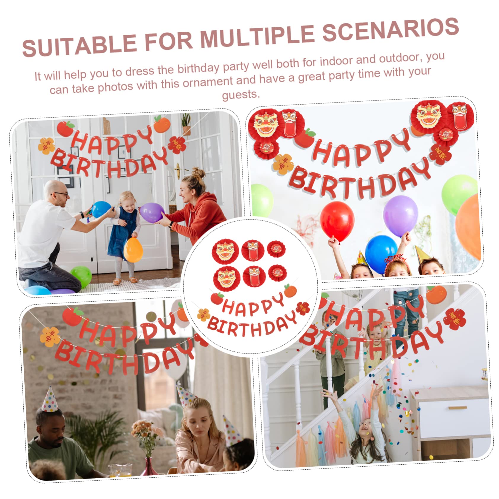 Ciieeo 5 Juegos conjunto de de danza del decoración de letras pancarta de cumpleaños decoración fiesta pancarta cumpleaños feliz banner estilo chino Papel rojo