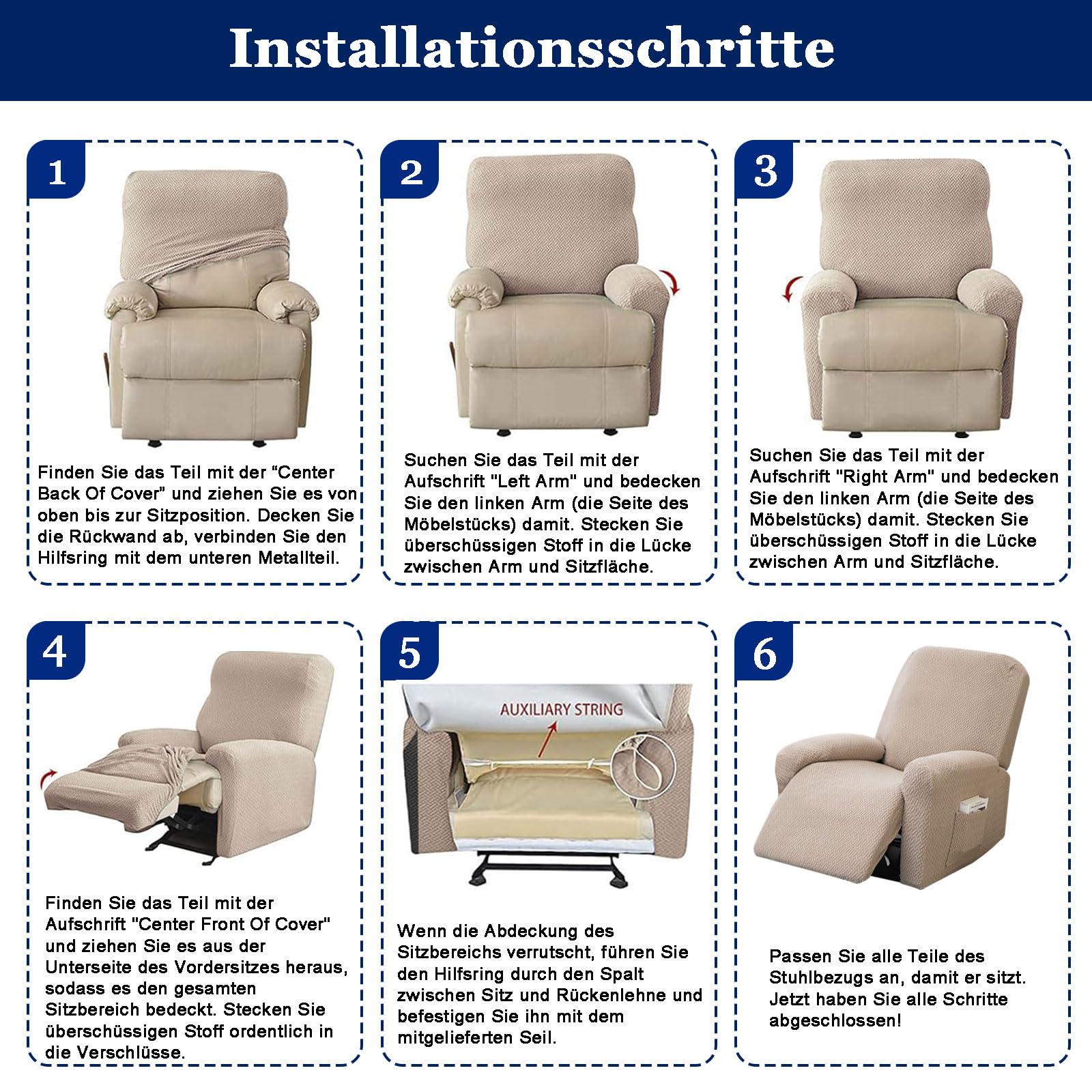 Funda de Sillón Relax, 4 Piezas Funda para Sofá Reclinable con Bolsillos Laterales Extraíble, Funda Elástica de Felpa para Sofá Individual, para Tumbonas, Sofás de un Solo Asiento(Gris Pardo)
