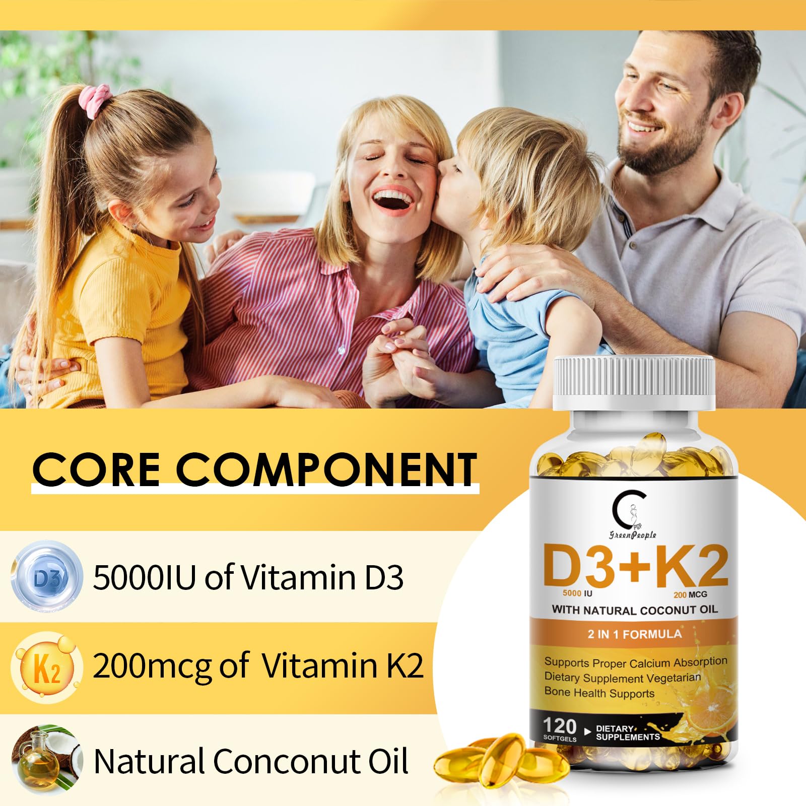 Vitamin D3 K2 Supplement 5000 IU + K2 MK7 200mcg with Coconut Oil, 120ct — Amazon image 5