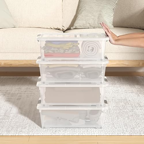 Miniatura 6 de Sandmovie Paquete de 4 cajas de almacenamiento de plástico de 20 cuartos de galón debajo de la cama, contenedores de plástico para almacenamiento