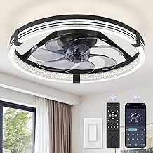 ZMISHIBO Low Profile Ceiling Fans with Lights, Flush Mount Modern Ceiling Fan and Remote Control, 20" LED Ceiling Fans, Stepless Dimmable 3 Colors and 6 Speeds (Black, 20")