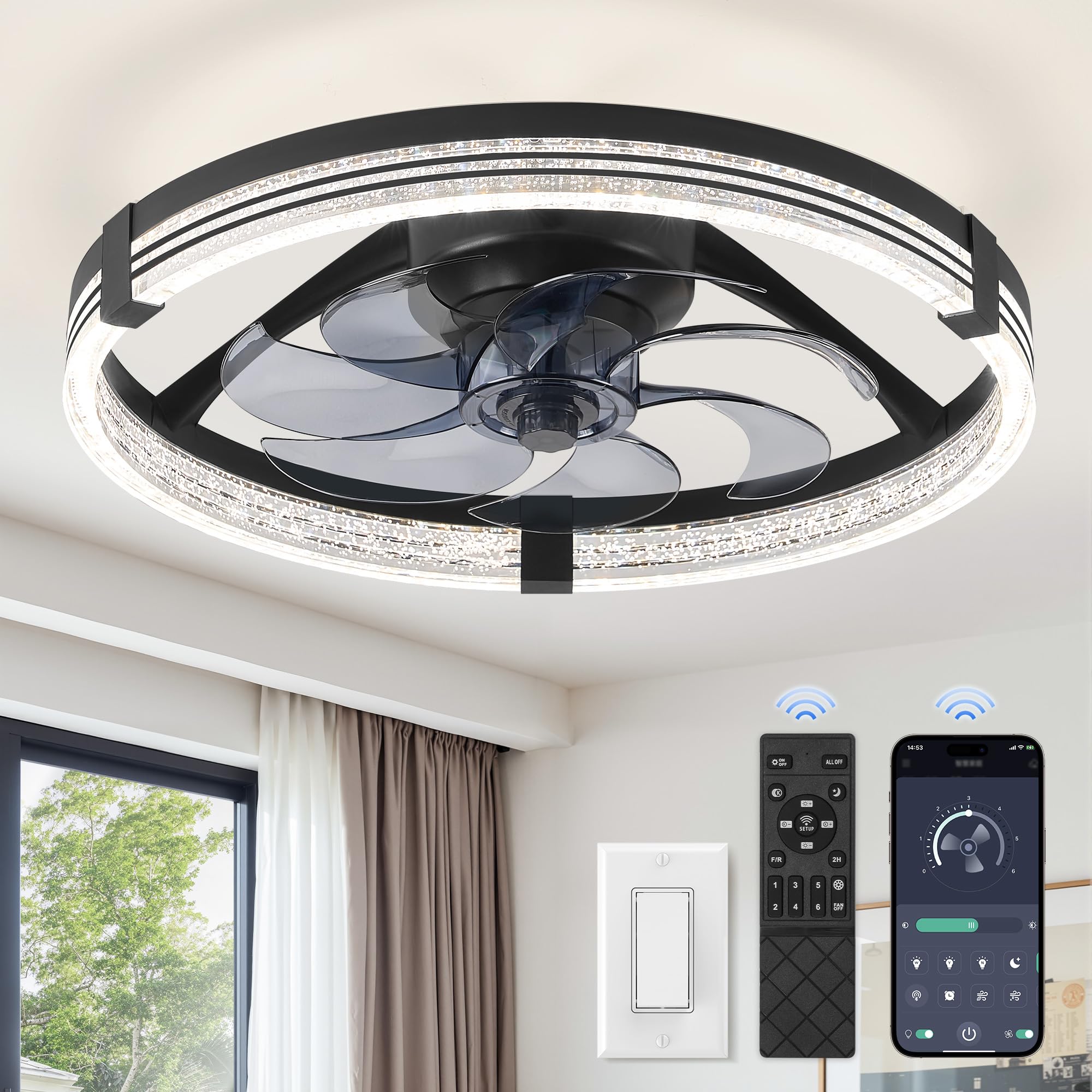 ZMISHIBO 20 Inch Black Ceiling Fan