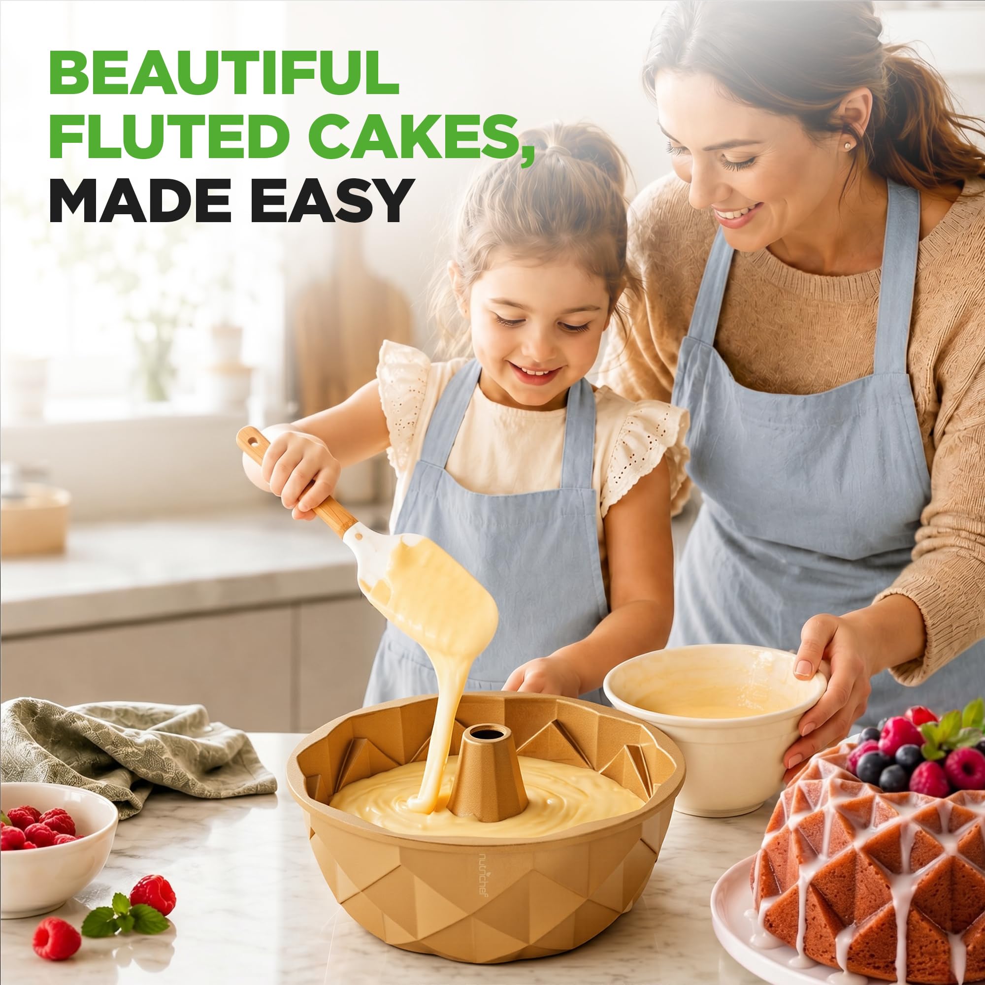 NutriChef Pandora geriffelte Kuchenform, extra dick, antihaftbeschichtet, Aluminium, gleichmäßiges Backen und Bräunen, ofenfest, PFOA-frei, perfekt für Kuchen, Brot und mehr