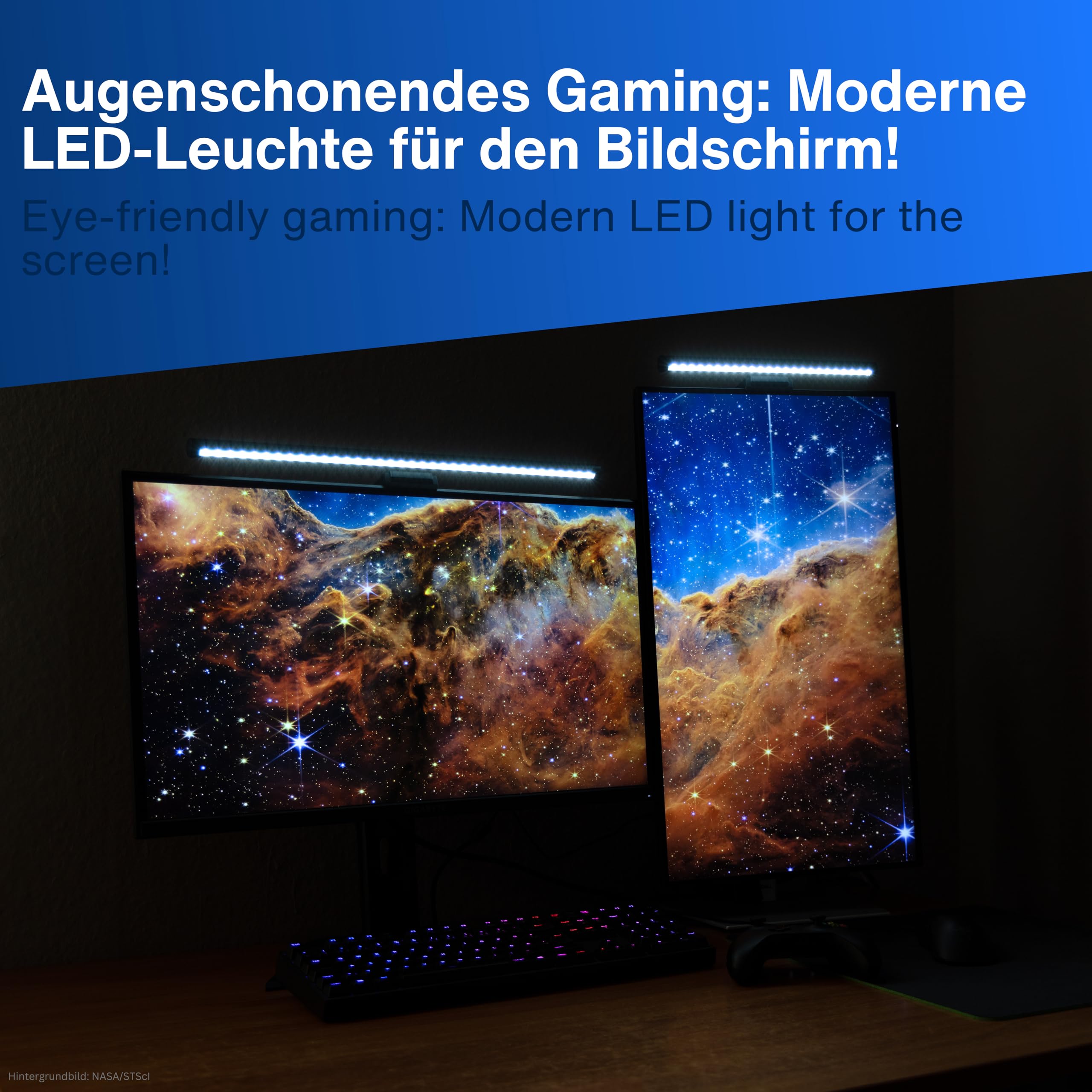 REV Lampada per monitor USB con batteria di emergenza, ca. 60 minuti, 49 cm, morsetto, 130 lm, 3 colori, nero