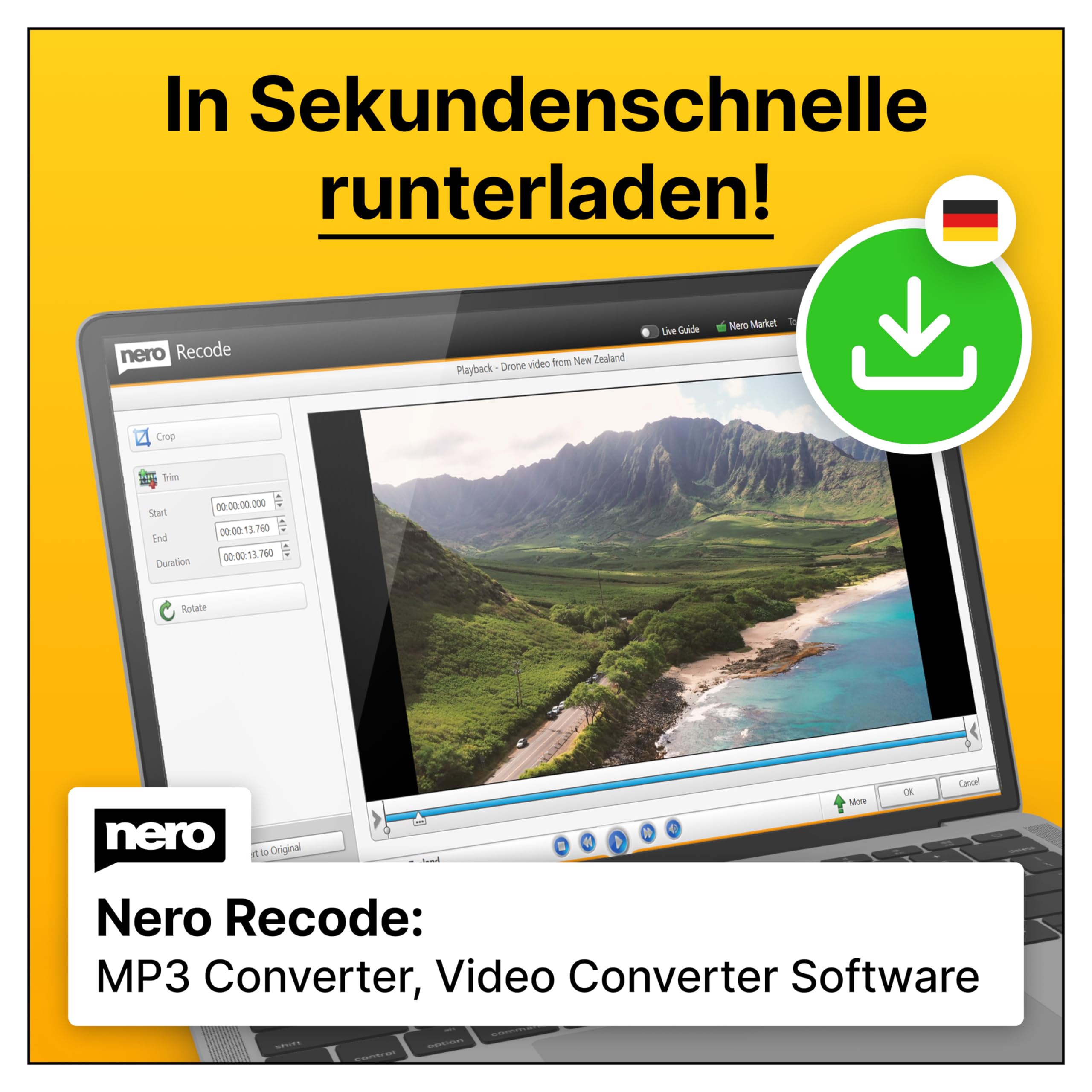 Nero Formatwandler | Converter Software | Video: MP4, MPEG, VOB, DAT | Audio: MP3, WAV, FLAC, MP2 | Windows 11 / 10 / 8 / 7 | 1 Gerät | Unlimitierte Lizenz | Aktivierungscode per Email