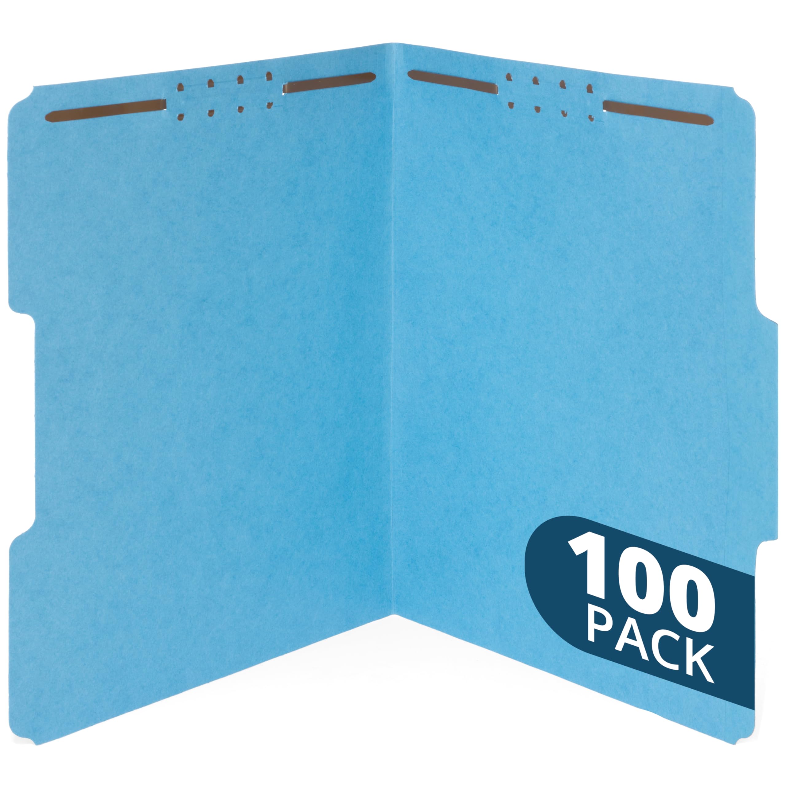 Schnellhefter mit Verschluss, 1/3 Lasche oben, langlebig, 2 Zinken für medizinische Standardakten, Büroberichte und mehr, Briefgröße, Blau, 100 Stück