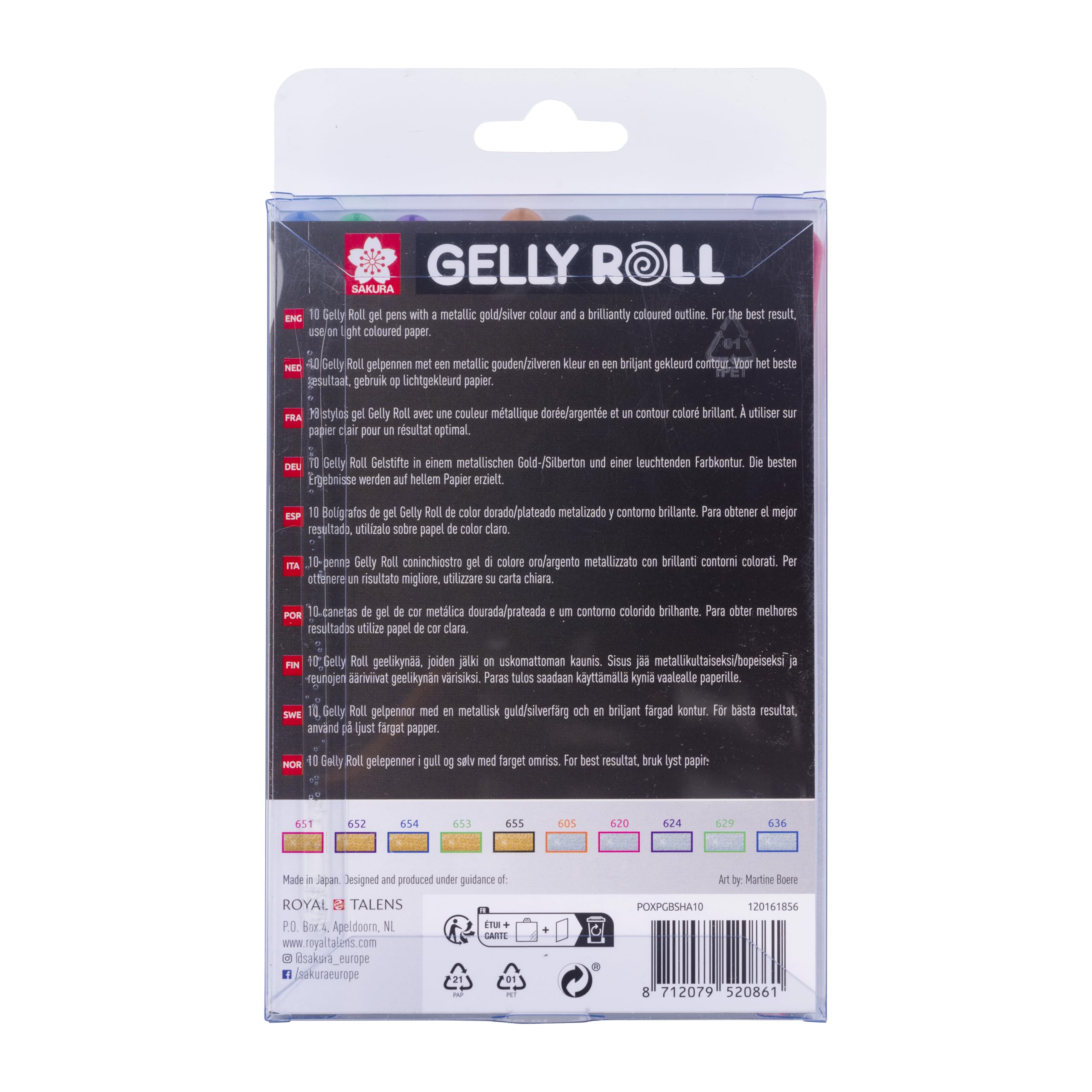SAKURA Gelly Roll Oro y Plata Sombra Purpurina Bolígrafos de Gel Estuche de 10 | Efecto Metálico Especial | Bolígrafos para Escribir, Dibujar, Diario y Manualidades