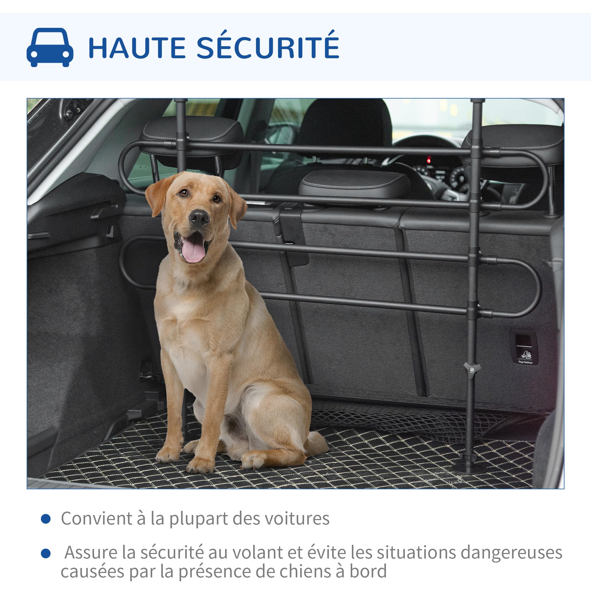PawHut Grille de séparation pour Chien Universel, barrière de sécurité Extensible pour Animaux de Compagnie, réglable Largeur: 87-135 cm Hauteur: 60-105 cm, pour Usage Universel, en Acier Noir