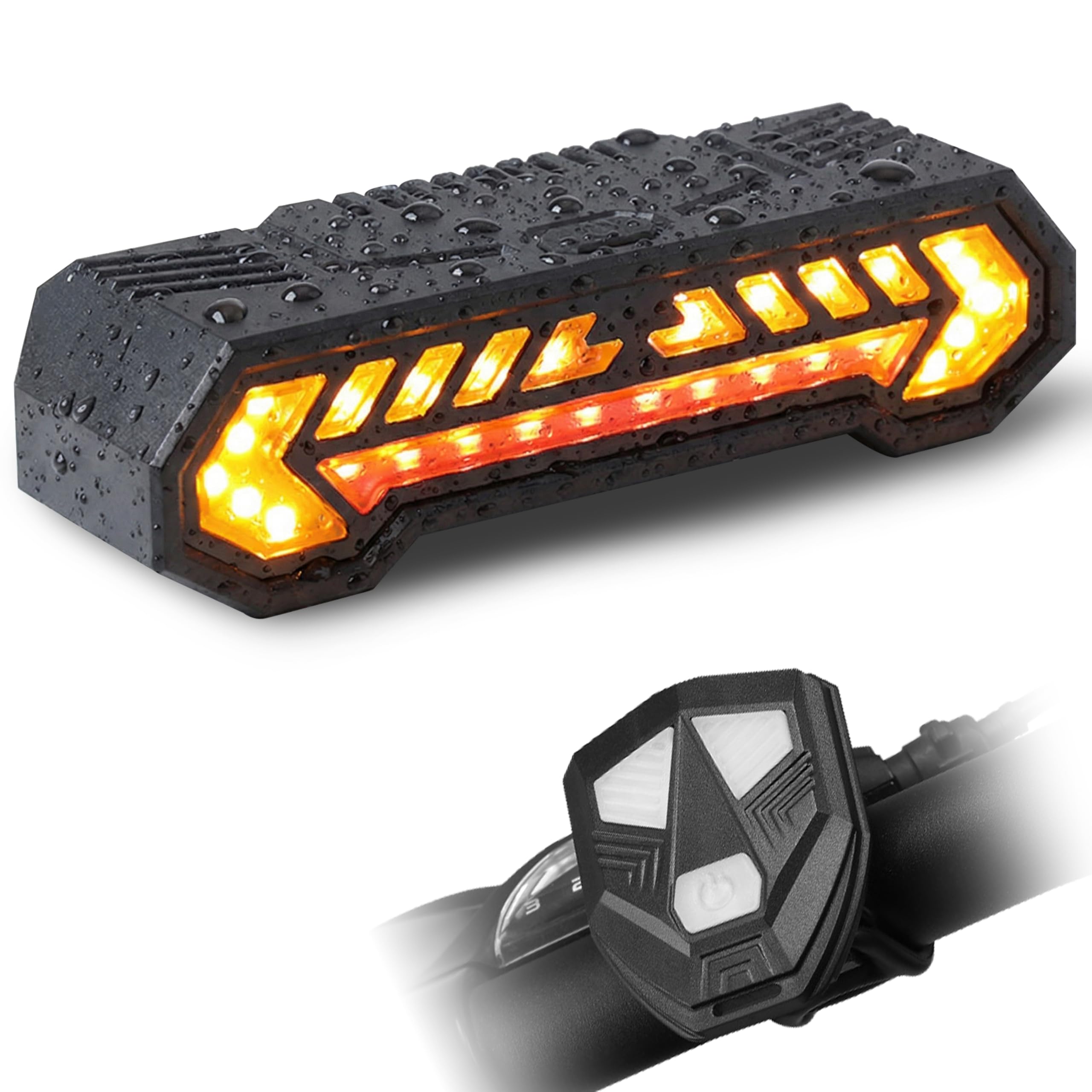 Wood Homing Bike Tail Light with Turn Signal Projection - Led Bicycle Rear Indicator Light Reflector with USB Rechargeable Remote Control Alarm Horn for Road Cycling Safety Waterproof Bike Accessory