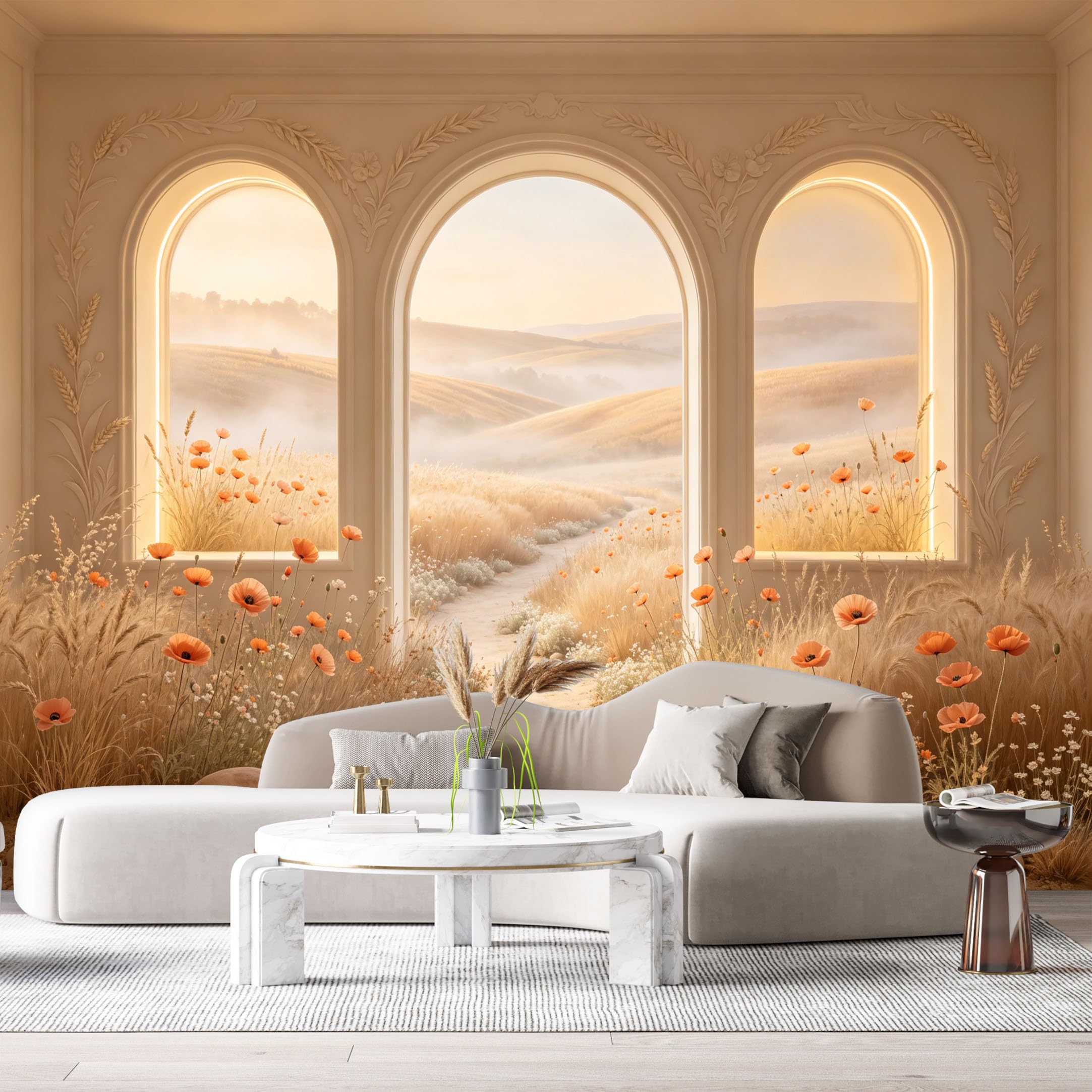Custom Size Wall Murals Archway Wheat Field Meadow Landscape 3D Trompe L'Oeil SelfAdhesiveWall Fabric Removable Wallpaper Wall Decor for Living Room Bedroom Bathroom