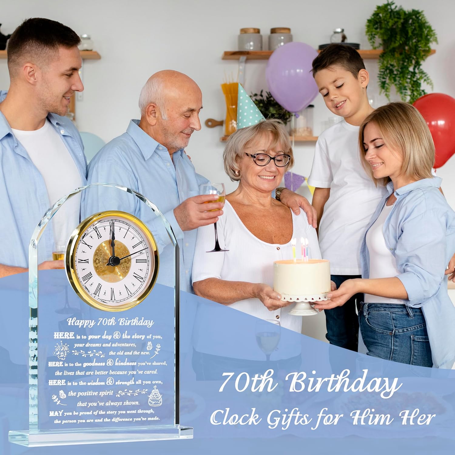Movdyka 70th Birthday Gifts for Women Men - Crystal Clock Gifts Personalized 1956 70 Year Old Birthday Present for Her Him - Happy 70th Birthday Gifts Ideas for Mom Dad Unique - Image 2