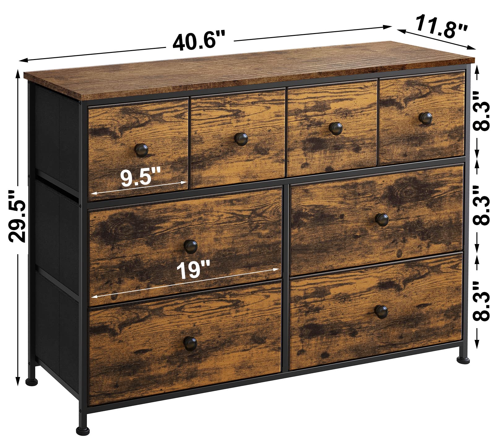 REAHOME Dresser for Bedroom with 8 Drawers Fabric Dresser Chest of Drawers with Wooden Top Sturdy Steel Frame Closet Storage Dresser for Living Room Hallway Closets Nursery (Rustic Brown) LHM8R1