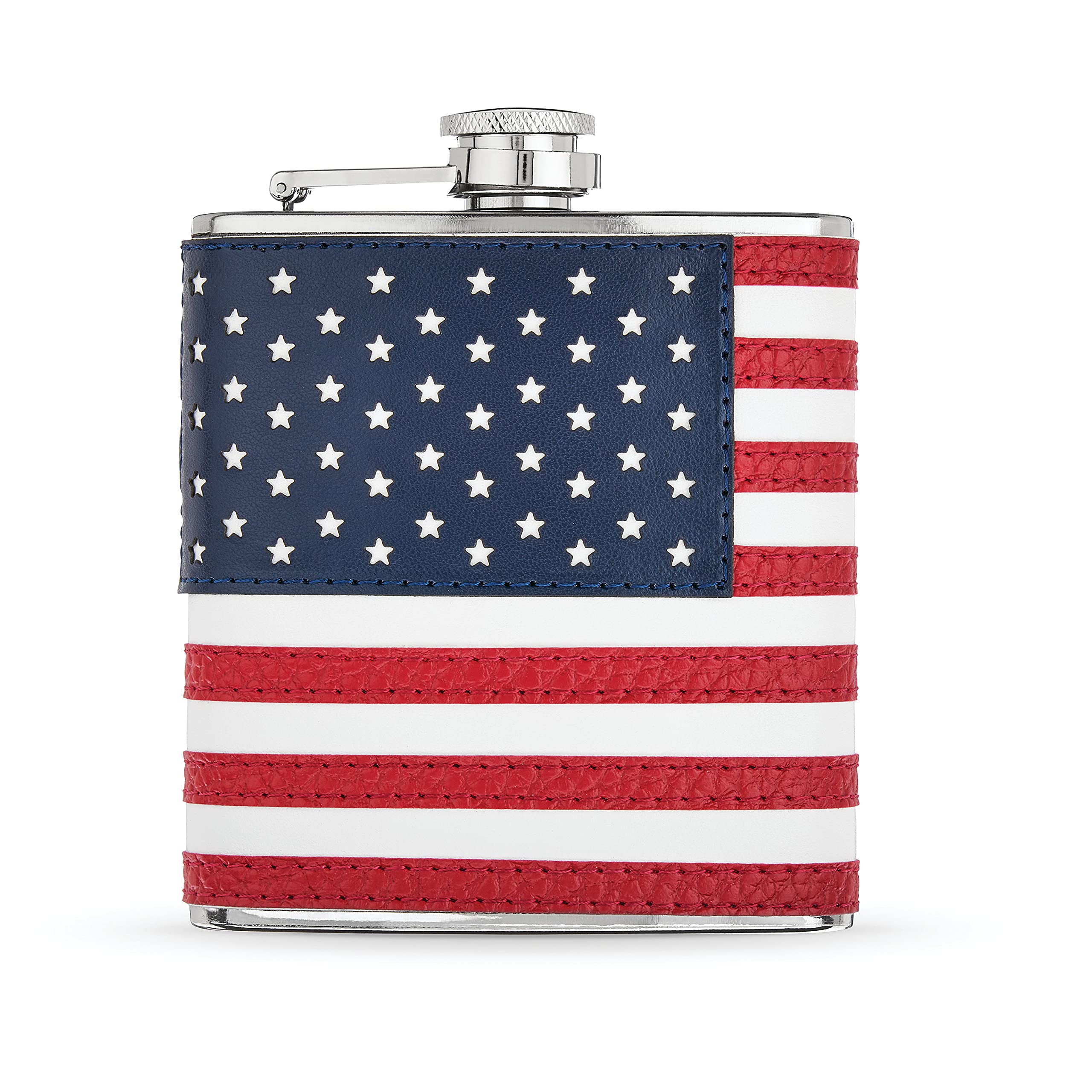 True American Flag Stainless Steel Liquor Flask for Men, Durable Leakproof Pocket Hip Flask with Funnel for Whiskey, Vodka, Travel, Camping, Outdoor Adventure, Gifts for Men, 6 oz, Set of 1