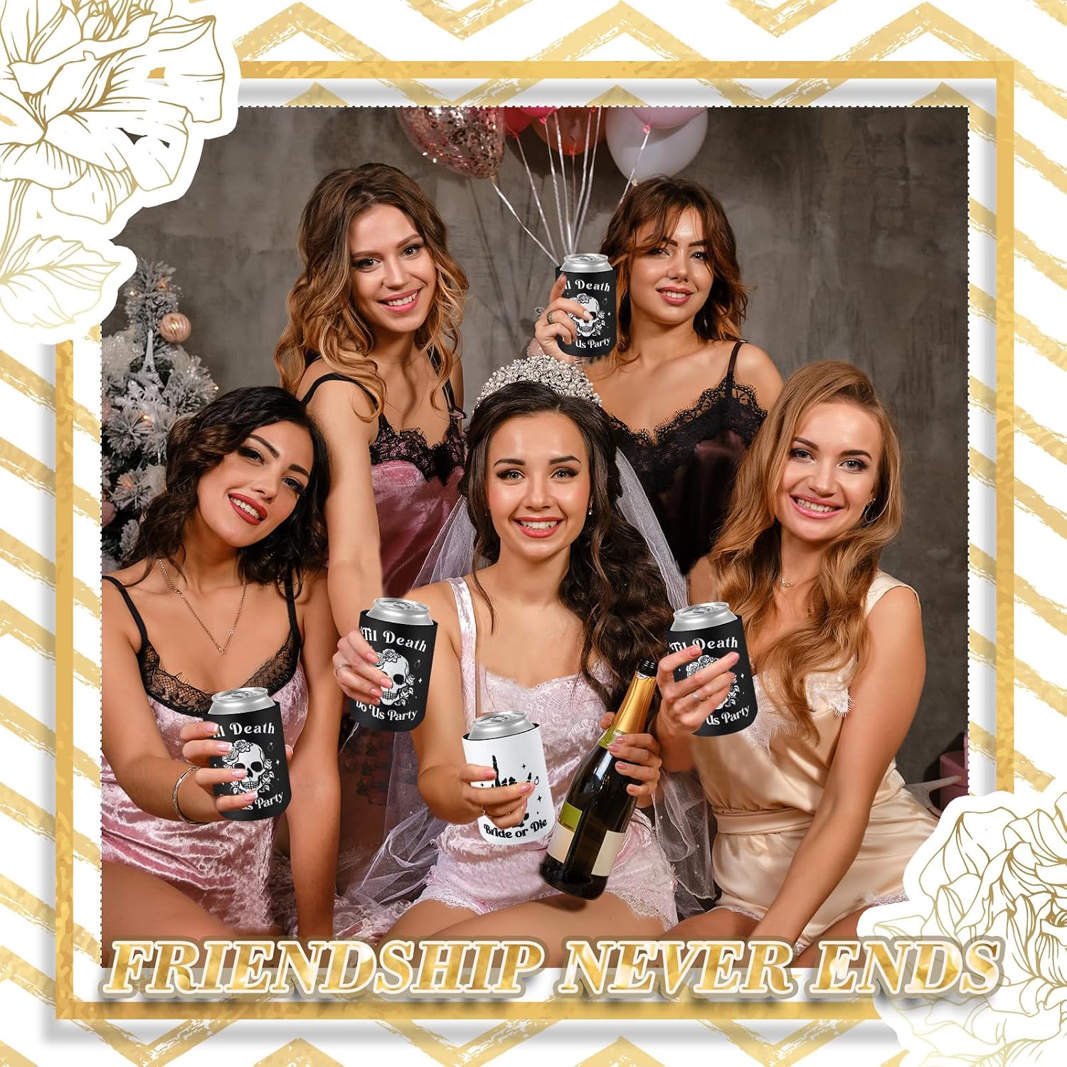 Layhit 24 Pcs Bride or Die Bachelorette Party Beer Can Sleeves Till Death Do Us Party Beverage Can Cooler Insulated Neoprene Drink Holders for Gothic Skeleton Bridal Shower Weddings Bulk