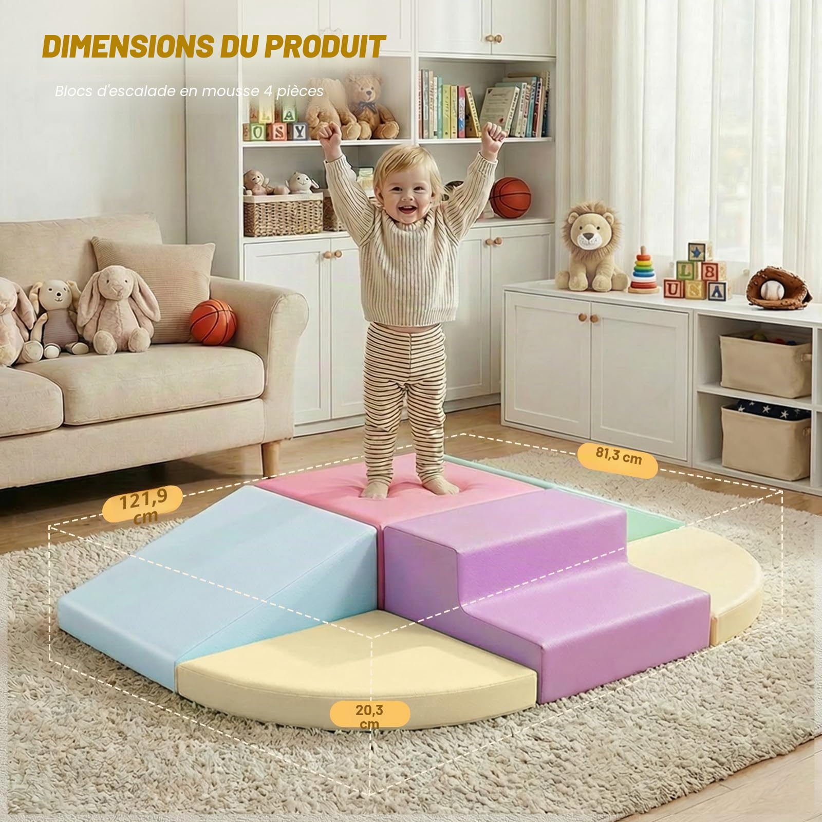 JungleDove Lot de 6 blocs de construction en mousse pour enfants - Pour l'escalade et l'intérieur - Blocs de construction géants pour la motricité de bébé - Jouet d'escalade - Blocs de construction en
