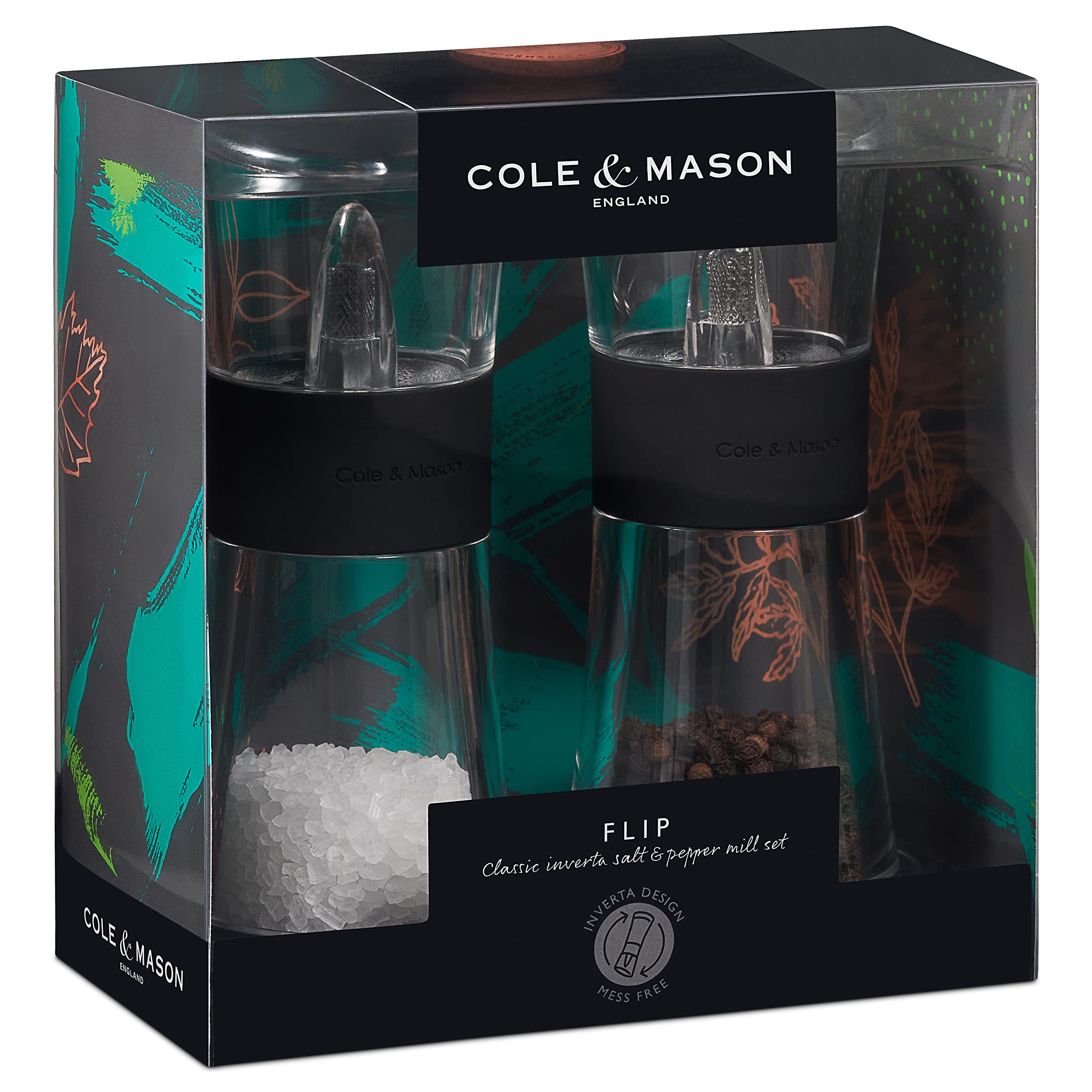 Cole & Mason H581580 Flip 180 Nero Macina Sale e Pepe, Classic Inverta, Acrilico, 154mm, Pacco Regalo, Include 2 x Mulini