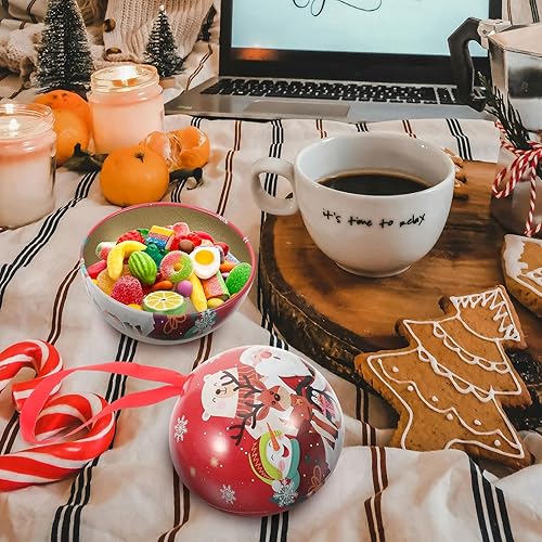 Miniatura 5 de Tarro de caramelo de Navidad, caja de bolas de caramelo, contenedor de galletas, regalos de Navidad, bolas redondas para árbol de Navidad, latas de