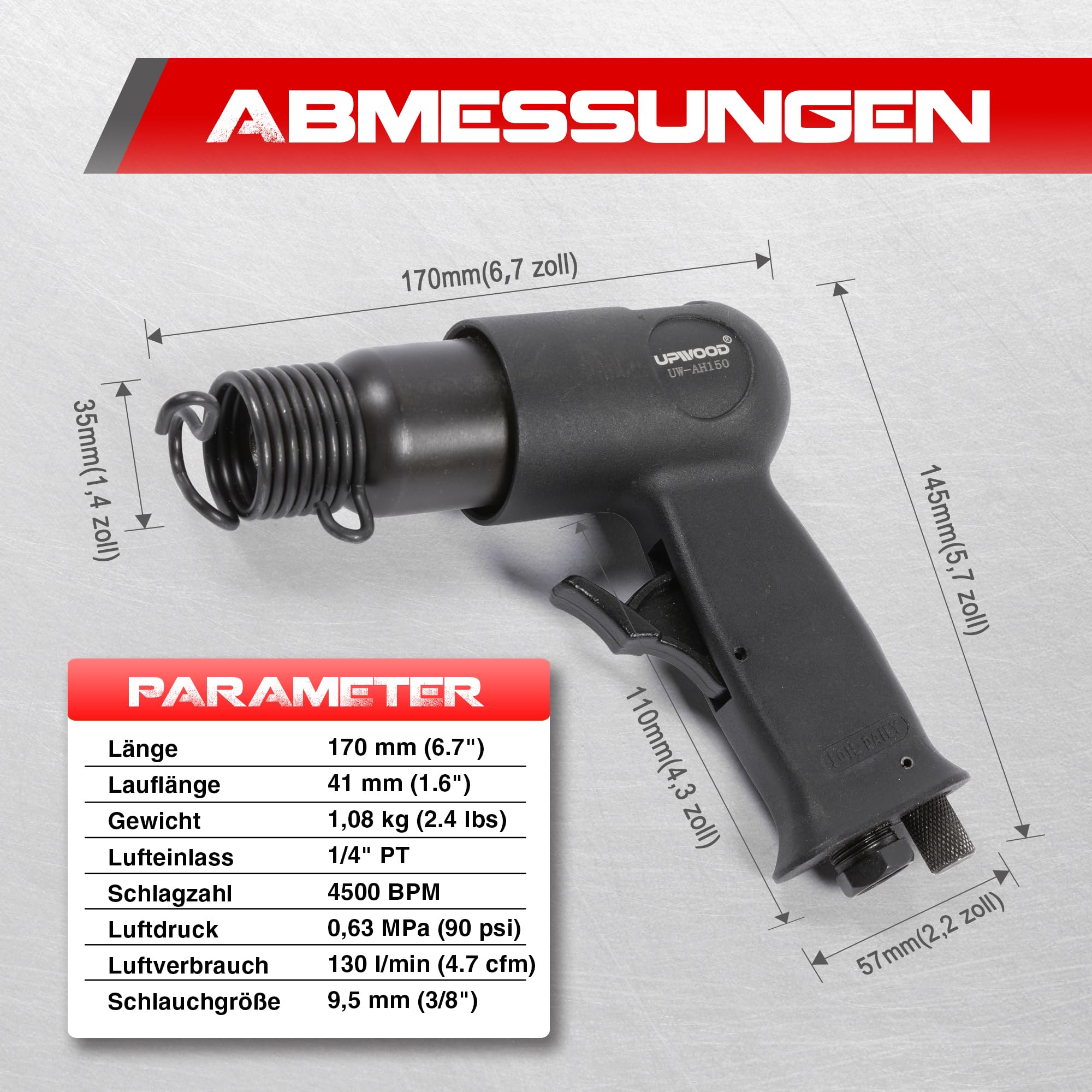 UW-AH150 Kurzrohr-Drucklufthammer-Kit