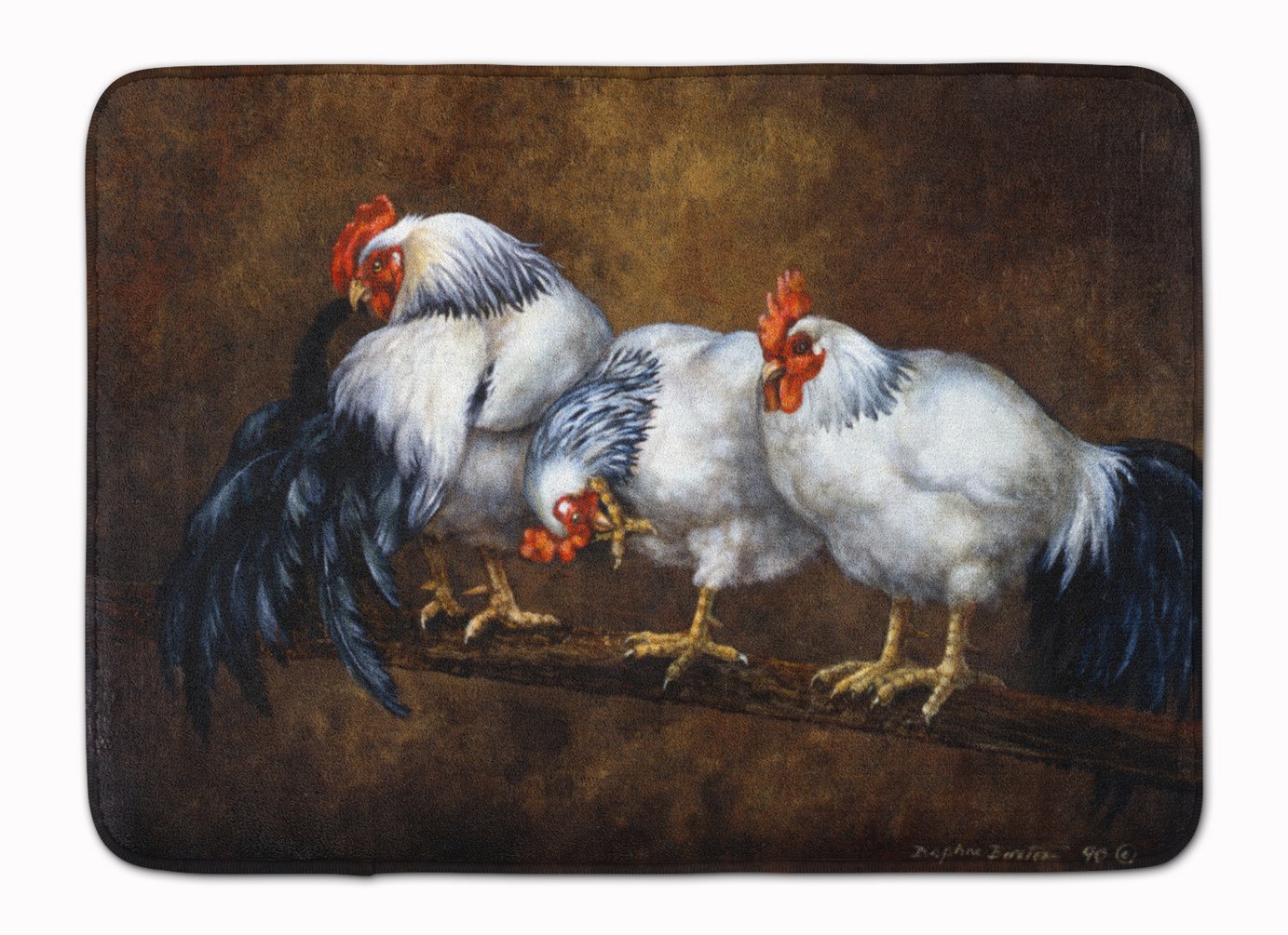 Caroline's Treasures BDBA0081RUG Roosting Rooster and Chickens Machine Washable Memory Foam Mat, Bathroom Rug, Non-Slip Bath Mat, Durable Thick Washable Rugs for Kitchen, Bathroom Quick Dry, Decorativ