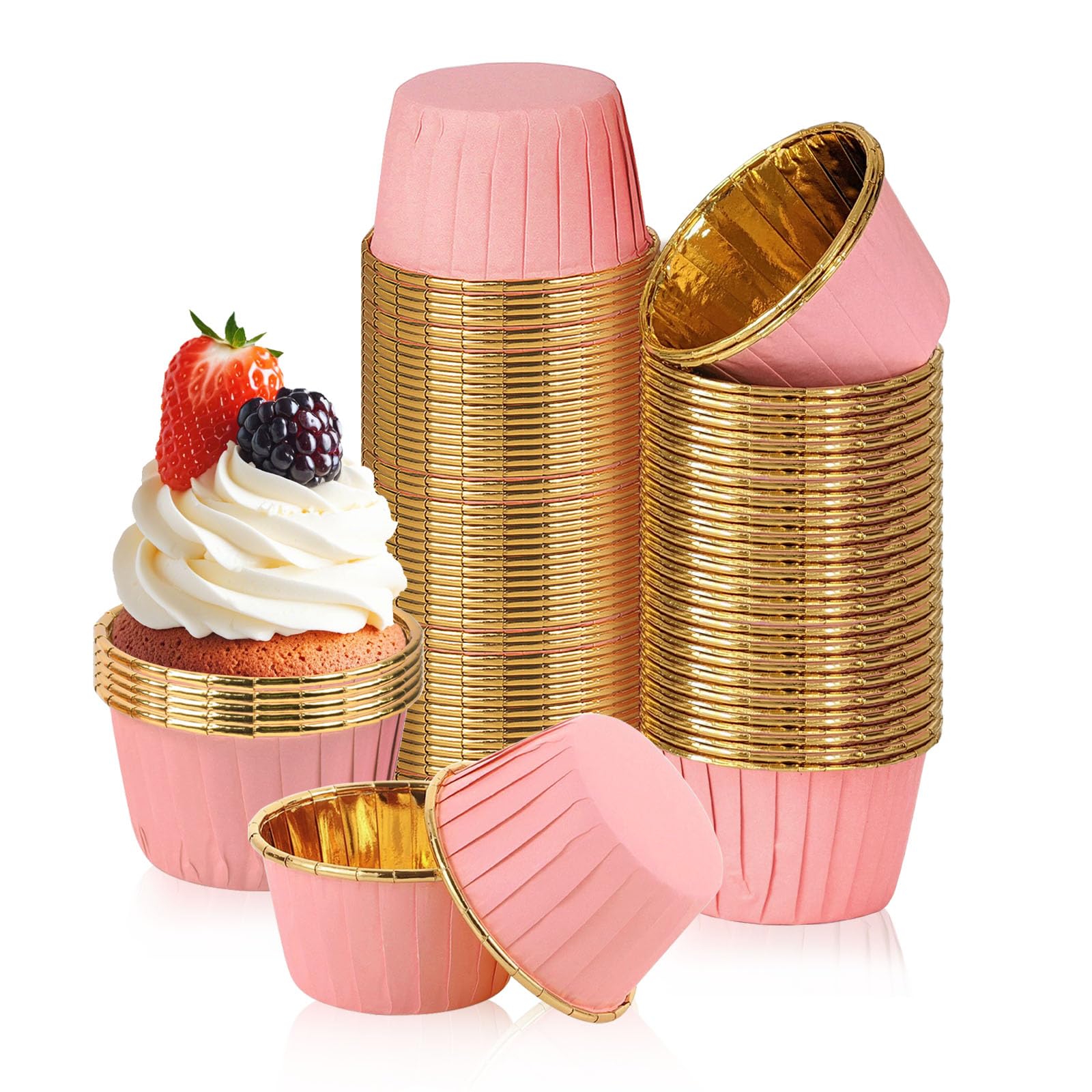 Cupcake Cases, 150PCS Cake Muffin Liners, Greaseproof Foil Baking Cups Paper Wrappers, Cupcake Cases for Baking, Muffin Cases for Baking for Birthday Wedding Party(Pink)