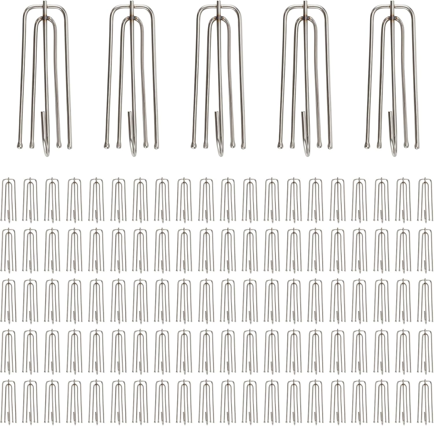 105PCS Stainless Steel Curtain Pleat Hooks,Drapery Hook and Pin for Pleated Drapes 4 Prongs Pinch Pleat Hook Clips,Traverse Pleater 4 End Curtain Hangers for Window Door Bathroom Curtain