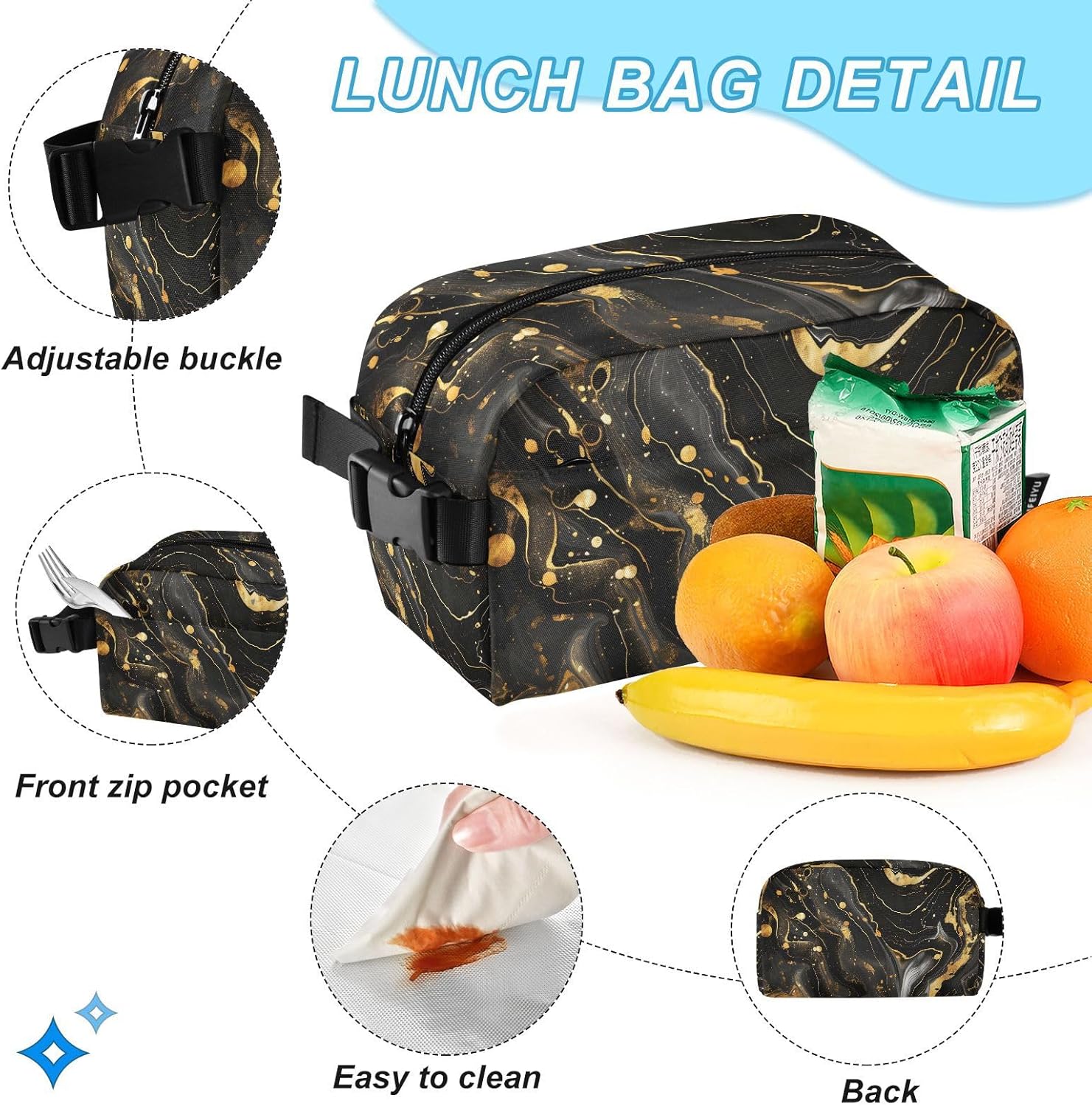 ALAZA Luxury Black & Gold Marble Backpack and Lunch Bag Set for Boys Girls School Bookbag Cooler Kits