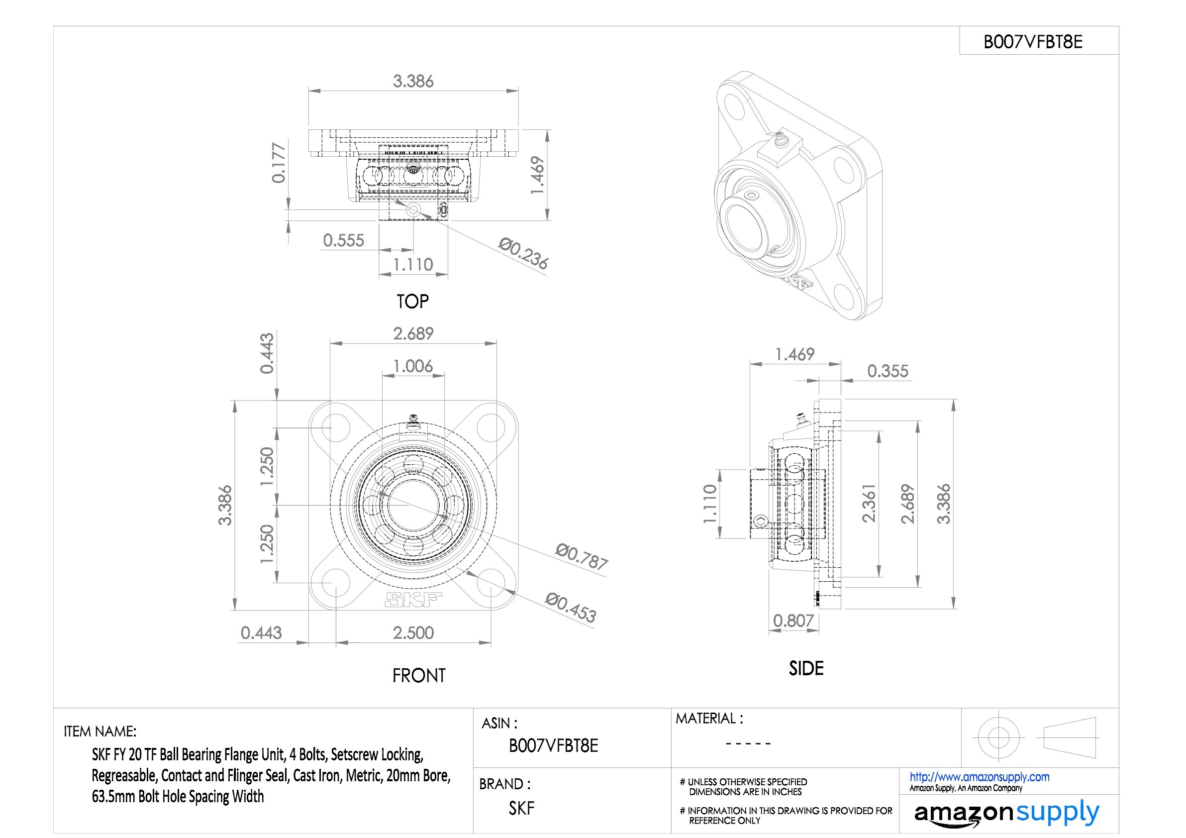 SKF fy-tf Serie Kugellager Flansch, Einheit, 4 Bolt Löcher, Wirbel Lock, regreasable, Kontakt und Flinger Dichtungen, Gusseisen, metrisches, 20 mm, 1