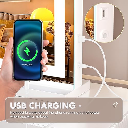 Miniatura 9 de Hasipu Vanity Mirror with Lights and Bluetooth Speaker, 37" x 26" LED Makeup Mirror, Lighted Makeup Mirror with Dimmable 3 Modes, Touch Screen