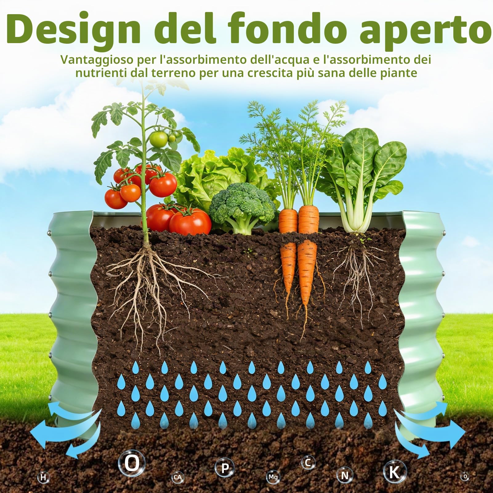 Aiuola rialzata in metallo 90 x 90 x 43 cm, aiuole rialzate in acciaio zincato per il giardino, aiuola per orto, aiuola rialzata per verdure, erbe aromatiche, fiori, verde chiaro, rotonda