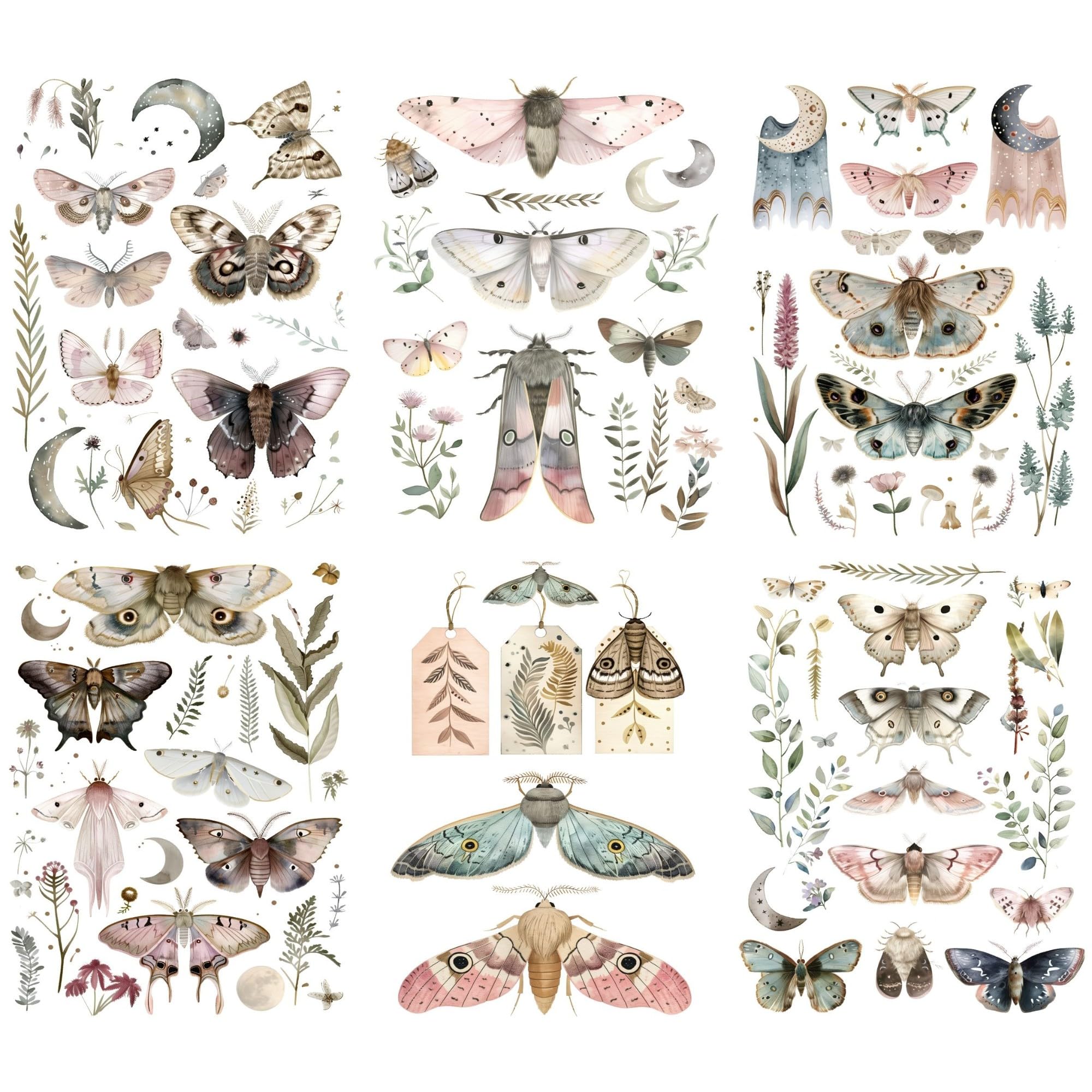 Moths n Moons Rice Paper, 8 x 10.5 inch - Decoupage Scrapbooking Cards Craft