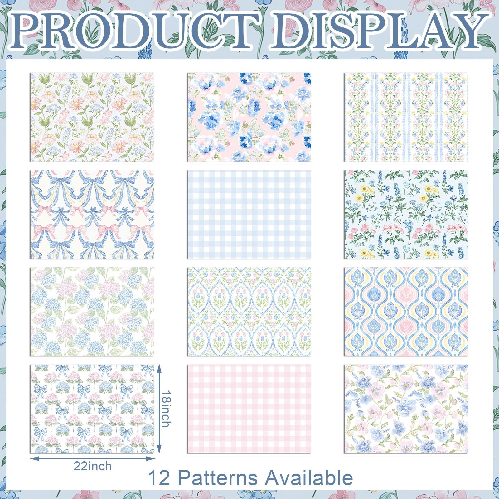 Mindsoft 12 Pcs Blue Spring Floral Fabric Bundles 18 x 22 Inch Cotton Hydrangea Floral Printed Fat Quarters Pastel Flower Quilting Fabric Patchwork Squares for Sewing DIY Handmade Craft Supplies - 4