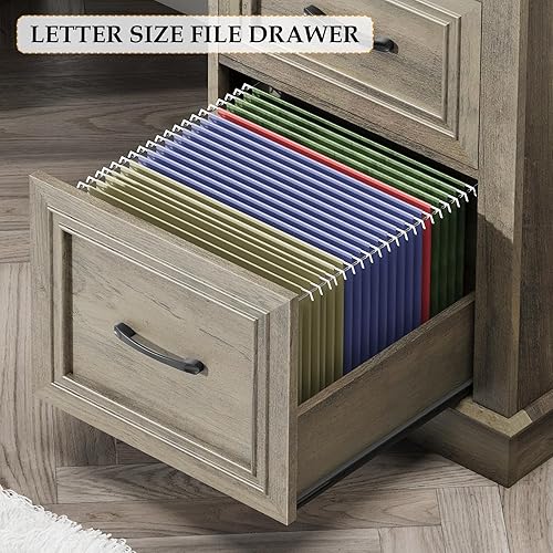 Miniatura 3 de Farmhouse - Escritorio ejecutivo de 47", escritorio para computadora con cajones y cajón de archivos, estación de trabajo con escritorio para