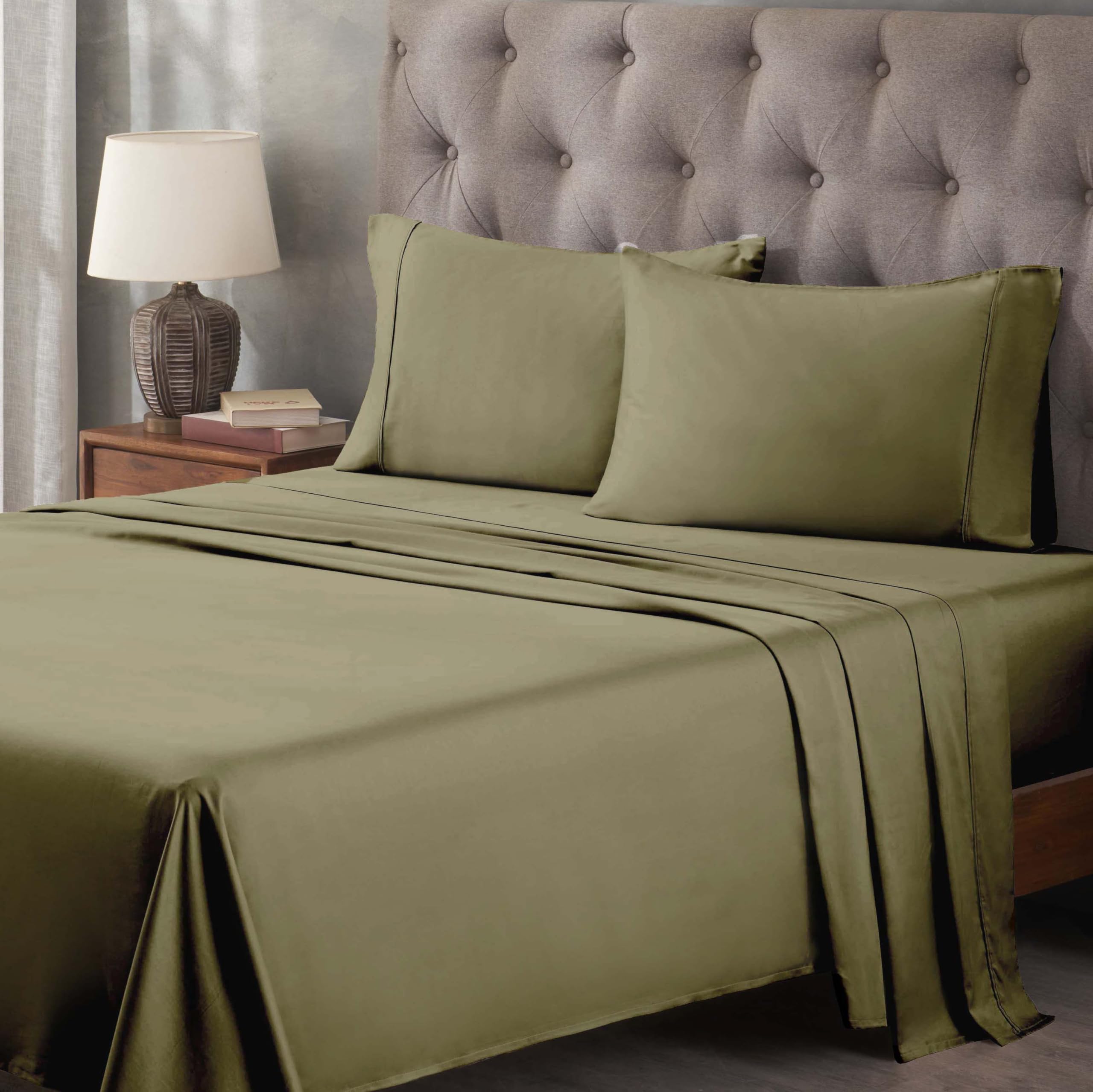 Parure de lit coton égyptien avec 2 draps-housses élastiques à poches profondes