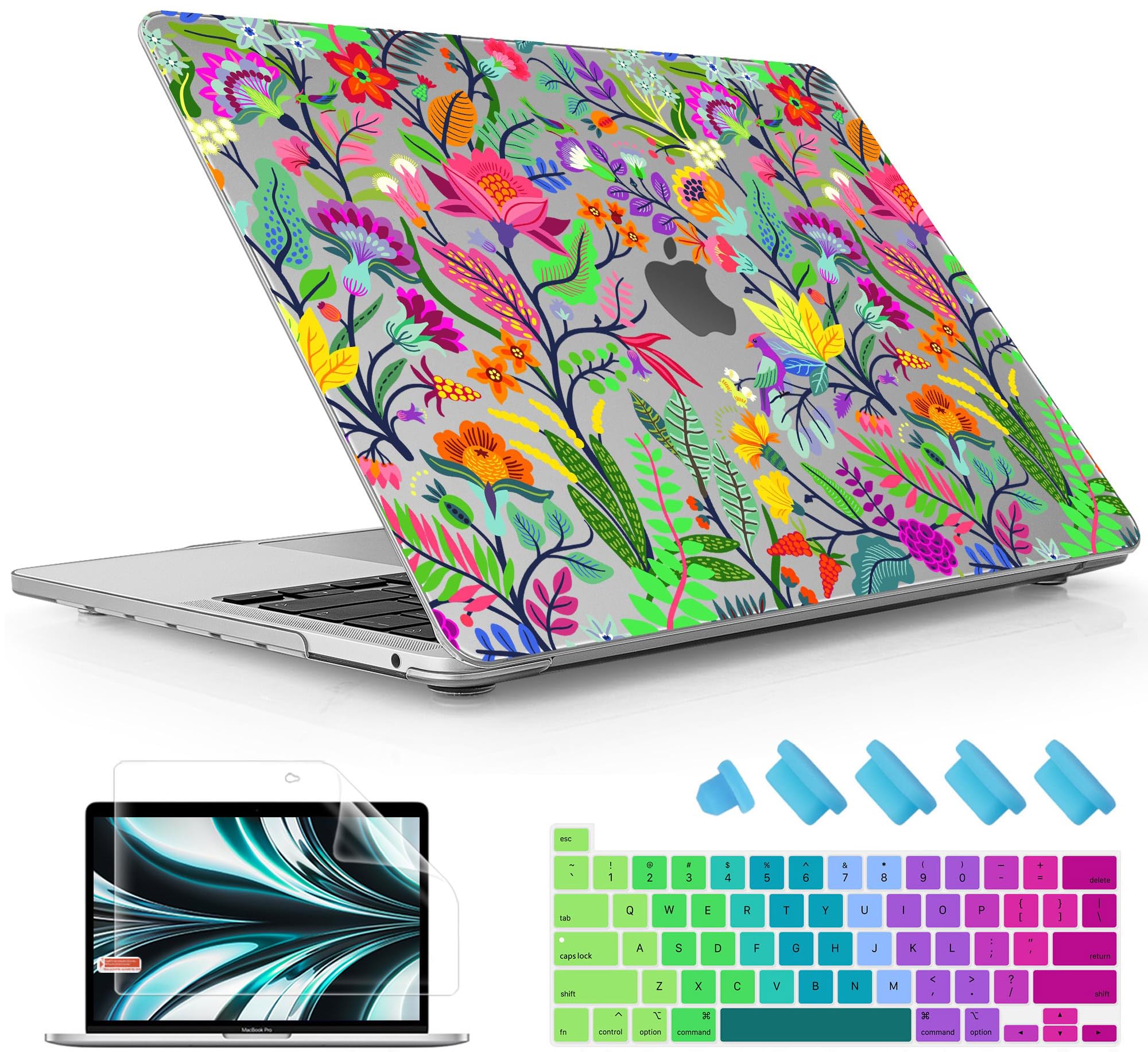 May Chen Compatible with MacBook Pro 13 inch 2020 2021 2022 Release M2 A2338 M1 A2251 A2289, Surface Plastic Hard Shell Cover Case with Keyboard cvoer and Screen Protector, Tropic Leaves