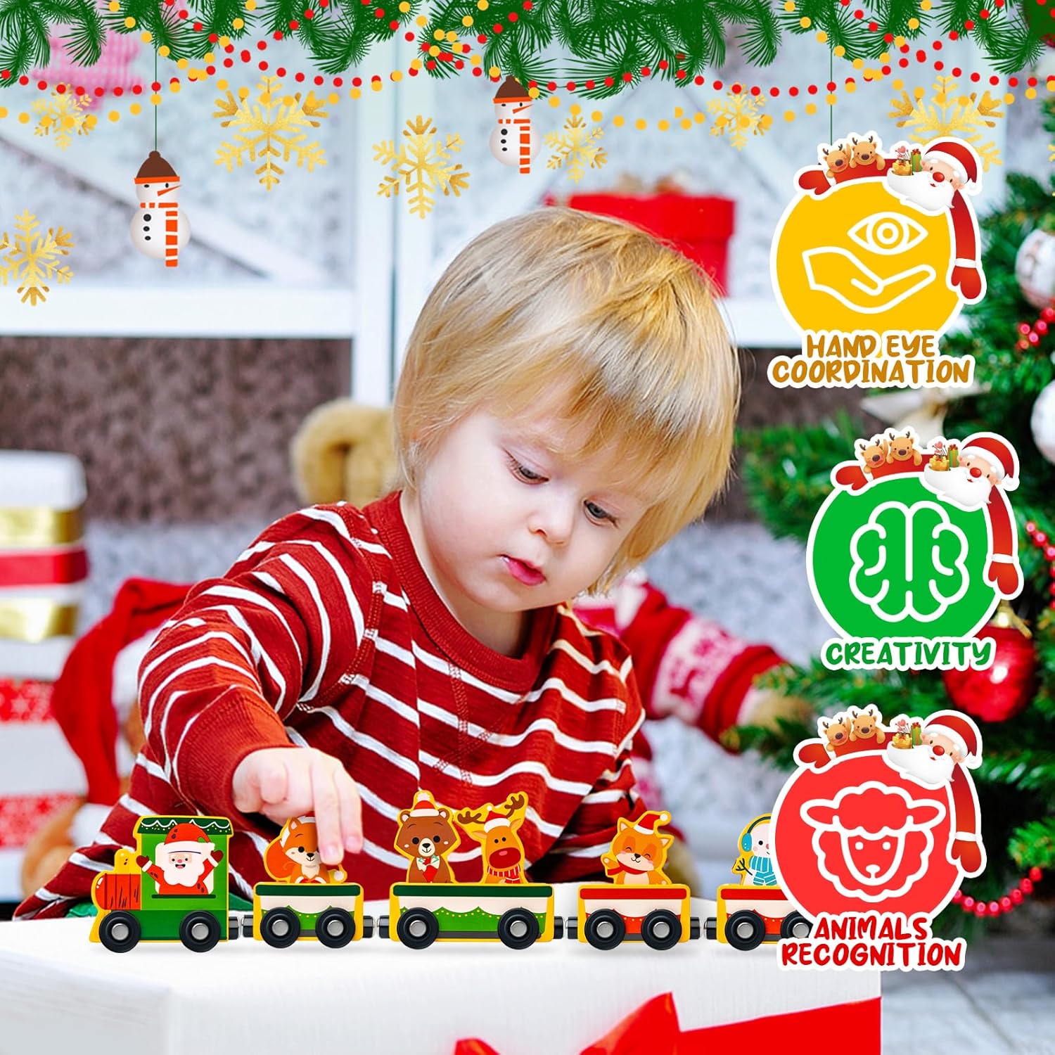 2025 Christmas Advent Calendar Gifts for Kids, Commodum Magnetic Wooden Animals Train Set, 24 Days Advent Calendar Countdown Gifts for Toddlers Boys Girls, Montessori Toys Xmas Surprise Holiday Gifts
