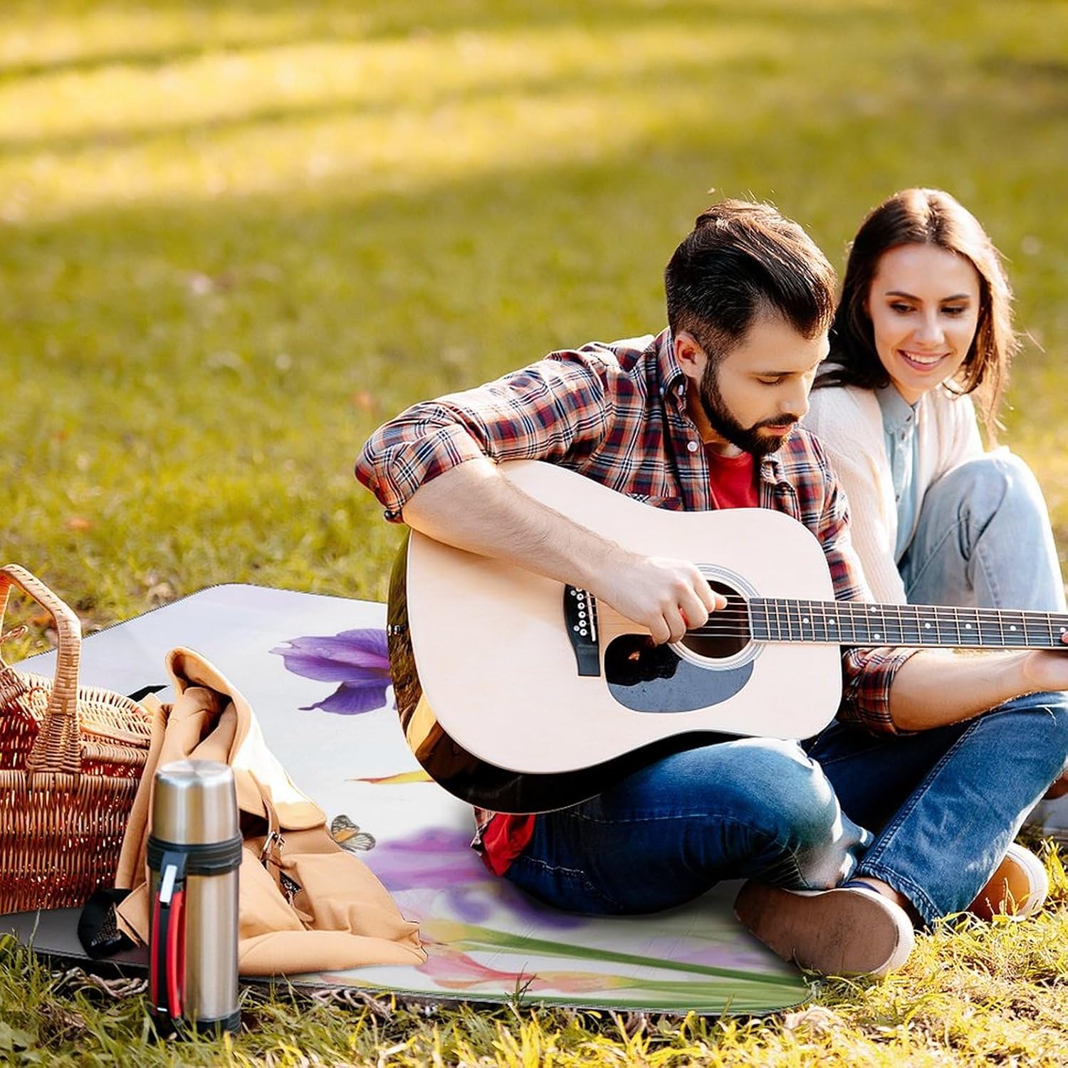 Outdoor Picnic Blanket,Iris Flower Butterfly Print Picnic Blankets,Large Beach Blanket Sand Free Foldable Portable Camping Blanket