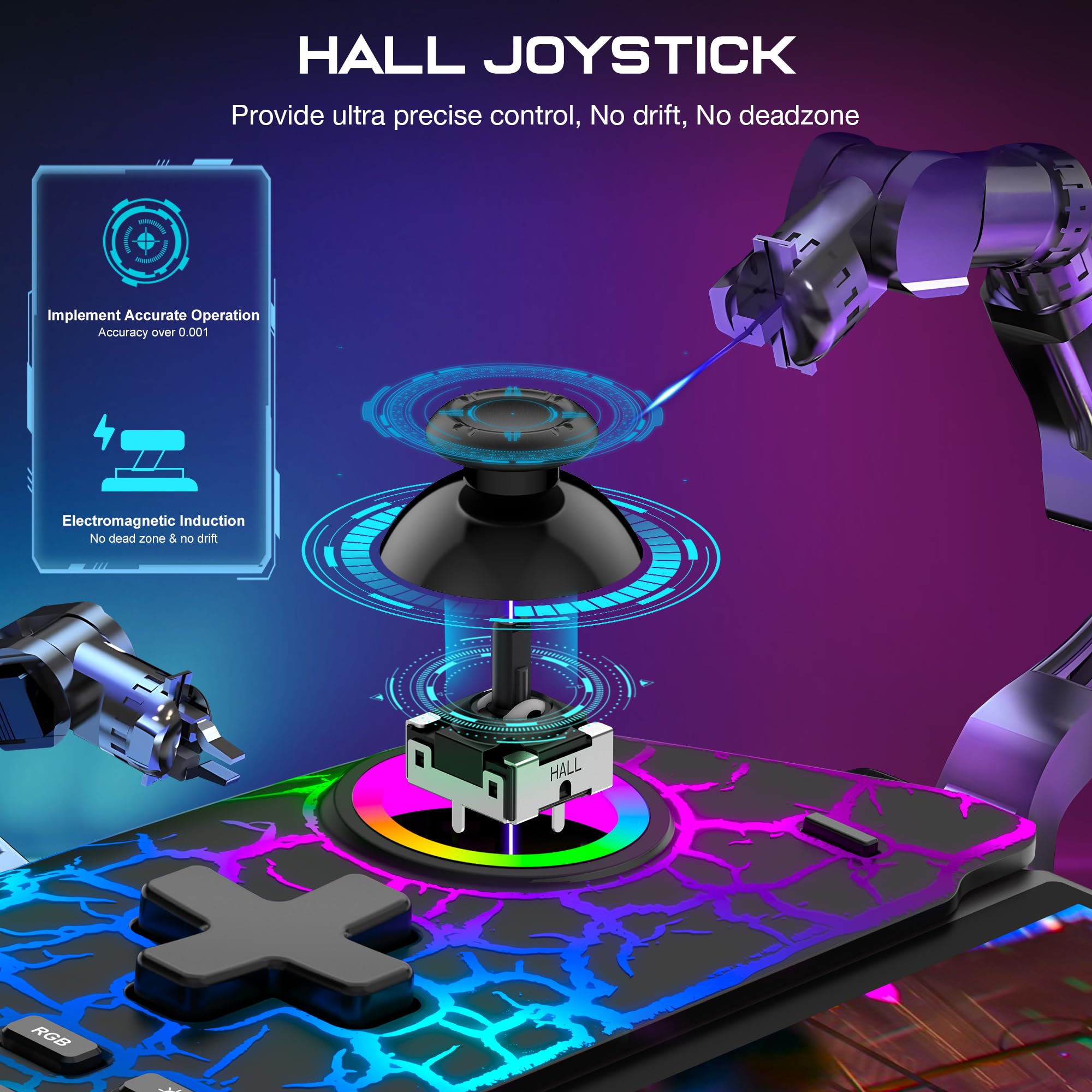 HELLCOOL Hall-Effekt Switch Controller, Plug&Play Handheld Switch Controller für Switch/OLED Konsole, Präzise Joystick, Cooles RGB-Licht Look, 4xSpiele Karten Slots