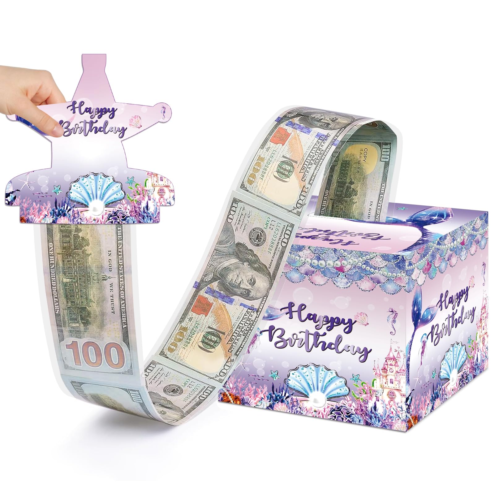 FFPTBNYX Money Gift Holders with 50 Transparent Bags, Pull Pouch Cash Holders for Adult Party Gifts Purple