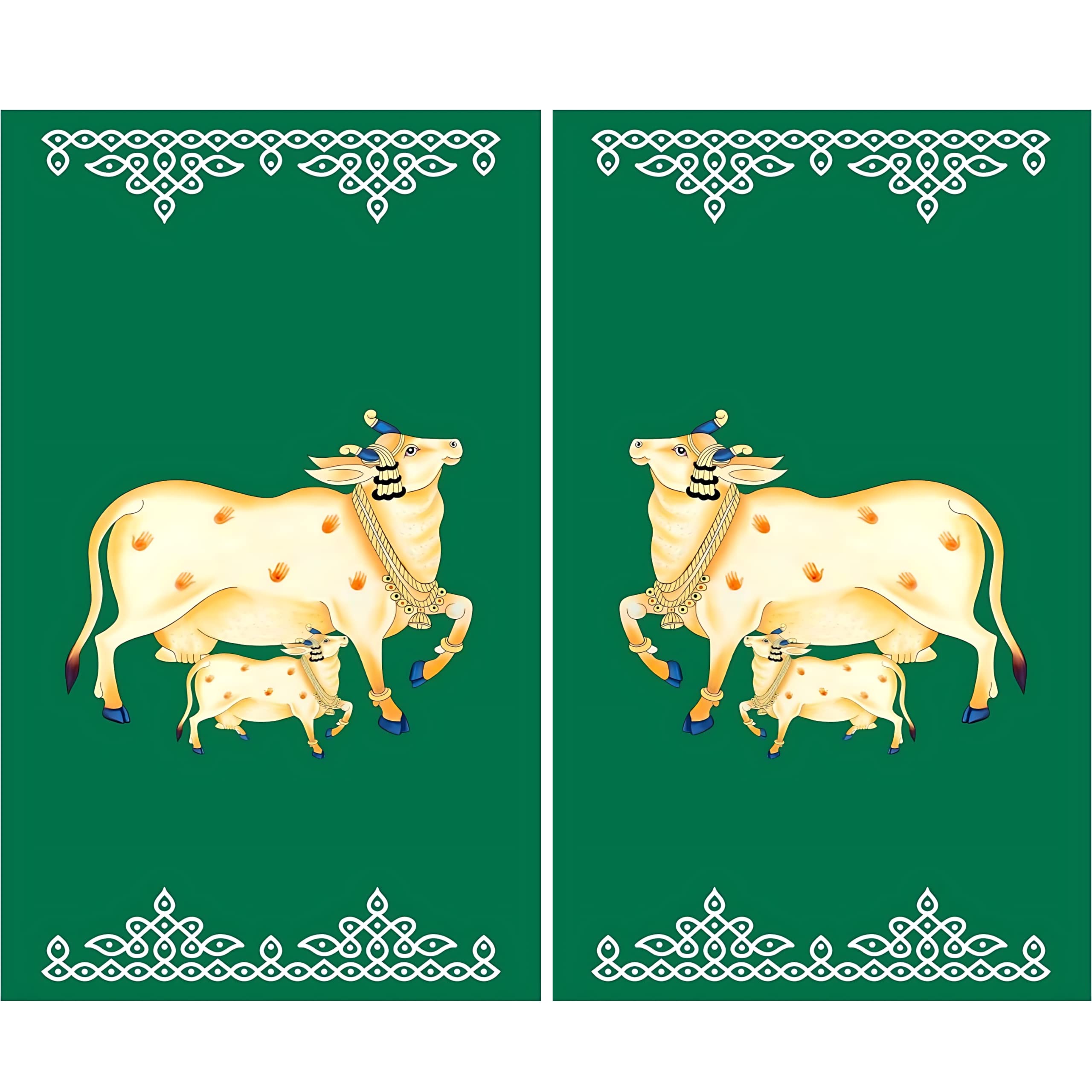 Backdrop Cloth for Pooja Decoration - M 46 - Traditional Background Curtain Cloth for Festival (5x8 Ft) (Set of 2 Green Gomatha with Muggu Borders Backdrop)-picture-22