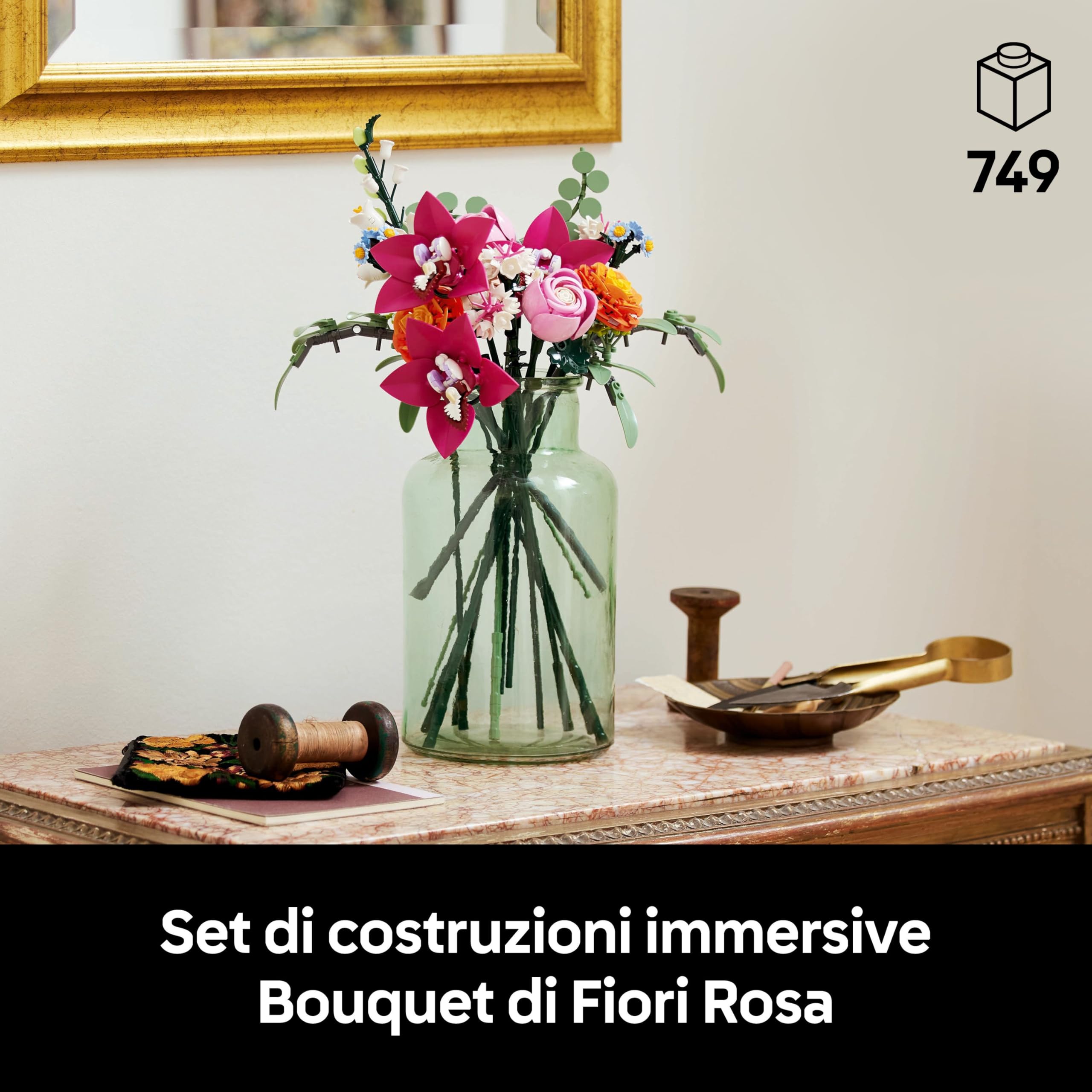 LEGO Botanicals Bouquet di Fiori Rosa - Kit Modellismo Adulti da Collezione - Decorazioni Casa con Piante Finte Artificiali con Margherite, Fiordalisi e Sambuco - Regalo Donna, Uomo, Lei o Lui - 10342